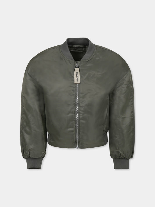 Bomber verde per bambina con logo,Calvin Klein Kids,24F CKIG0IG02679J IG0IG02679 LDY