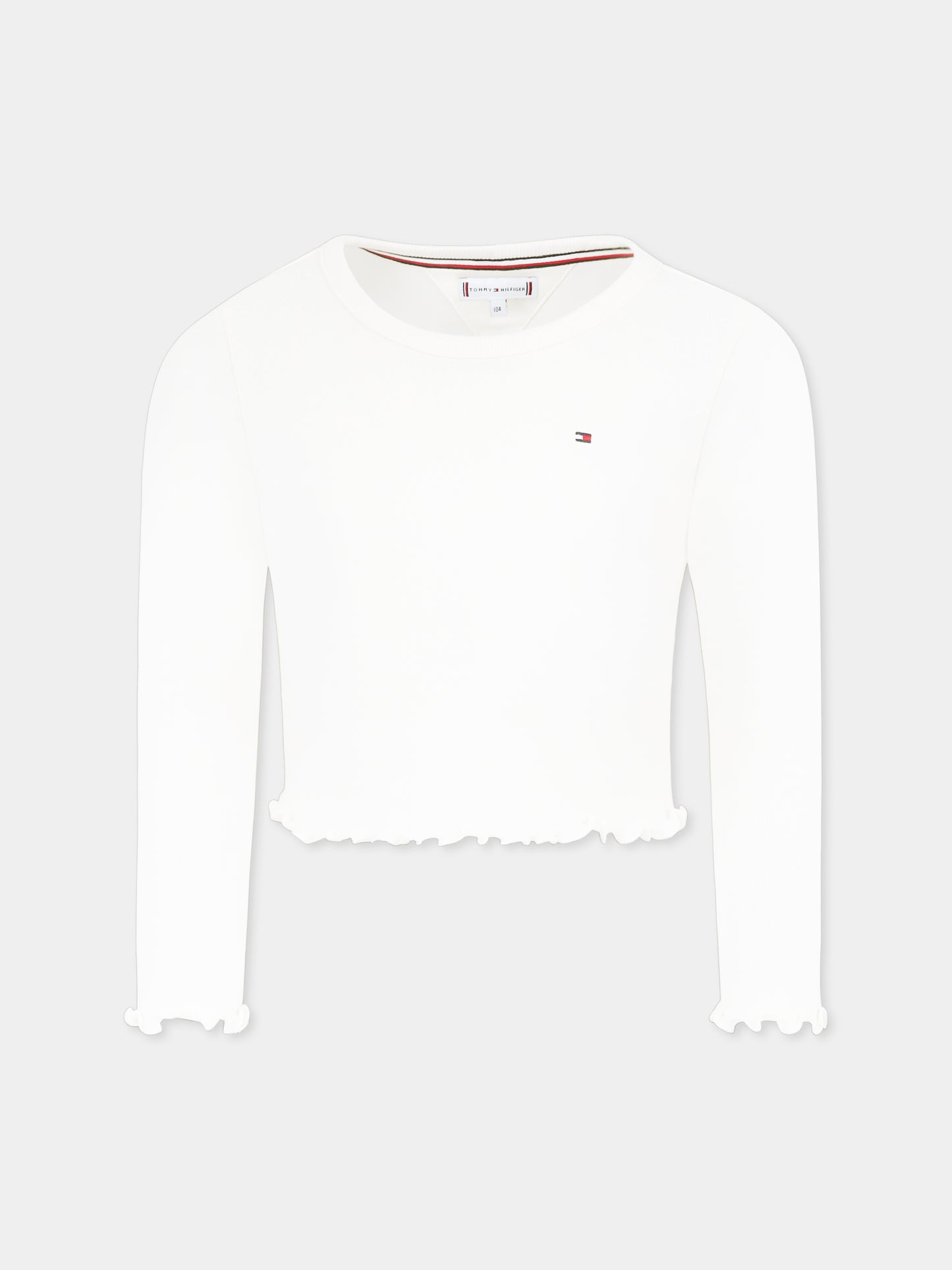 T-shirt crop avorio per bambina con bandierina