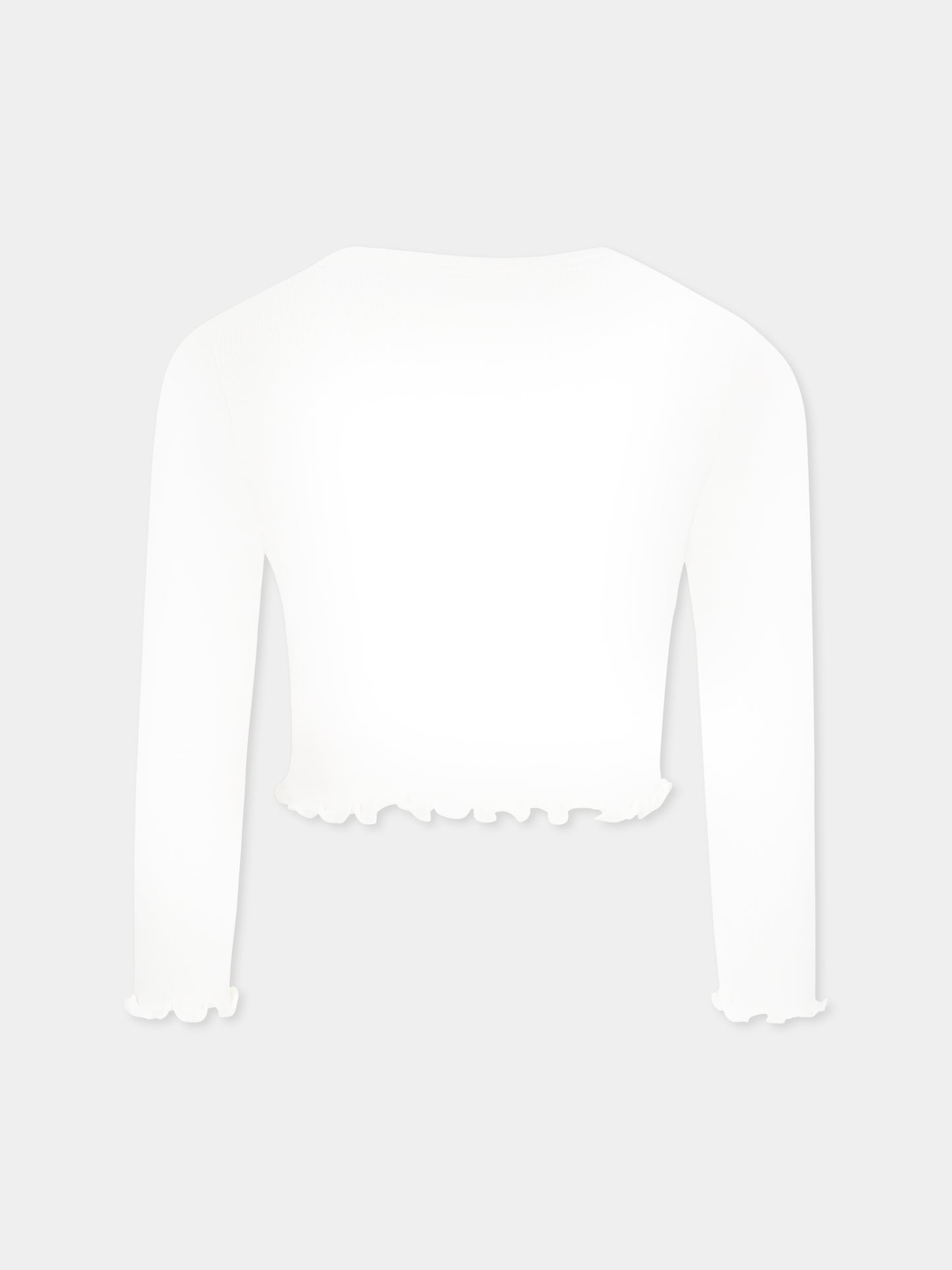T-shirt crop avorio per bambina con bandierina
