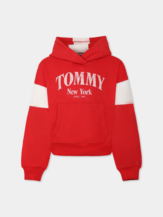 Felpa crop rossa per bambina con logo,Tommy Hilfiger Junior,24F THKG0KG08520T KG0KG08520 XME