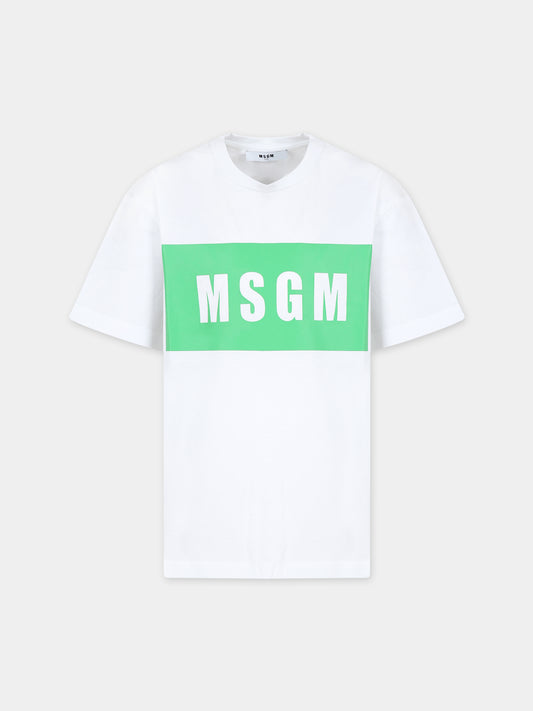T-shirt bianca per bambini con logo,Msgm Kids,S4MSJUTH010 001
