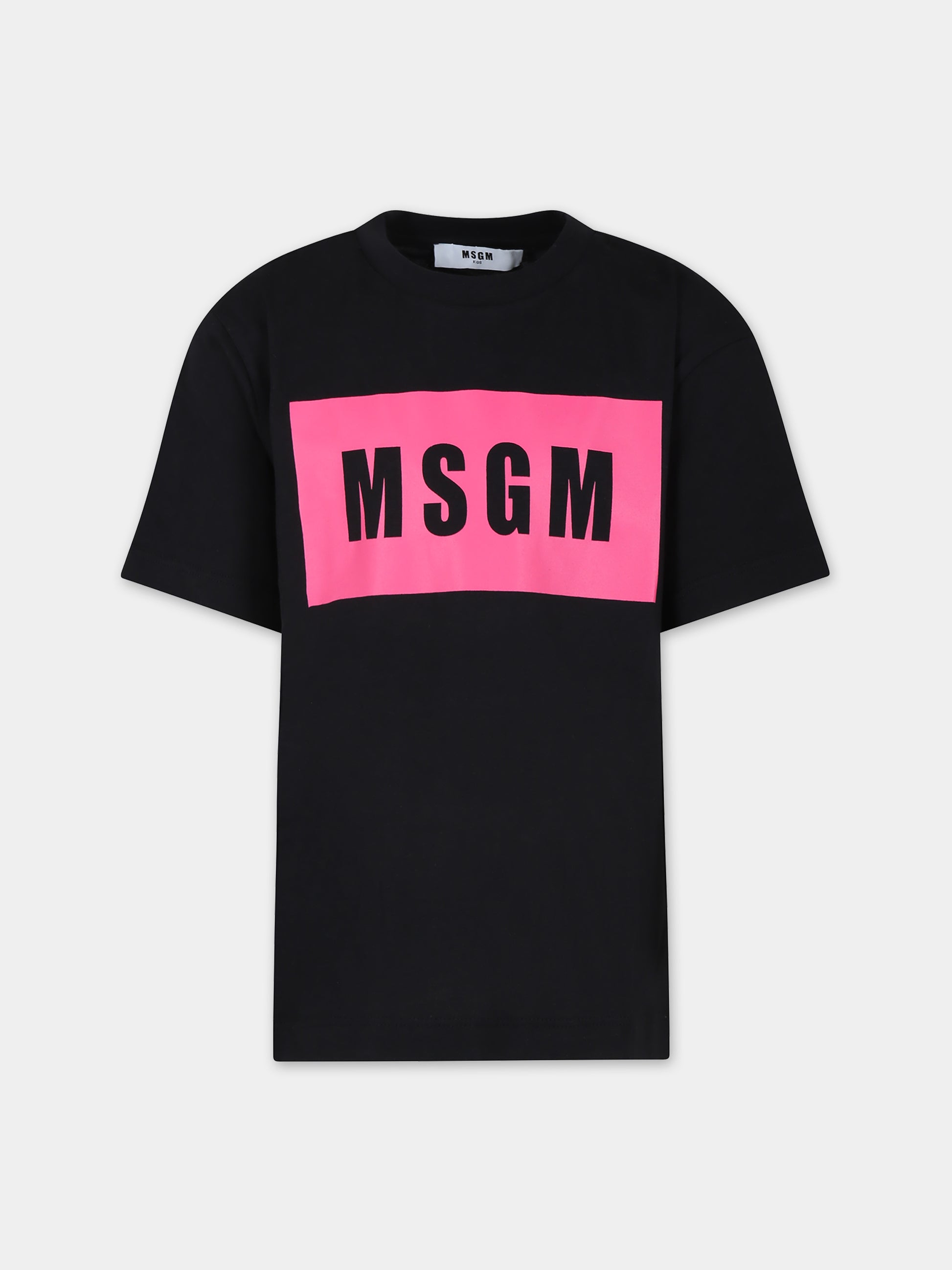 T-shirt nera per bambina con stampa e logo,Msgm Kids,S4MSJUTH010 110