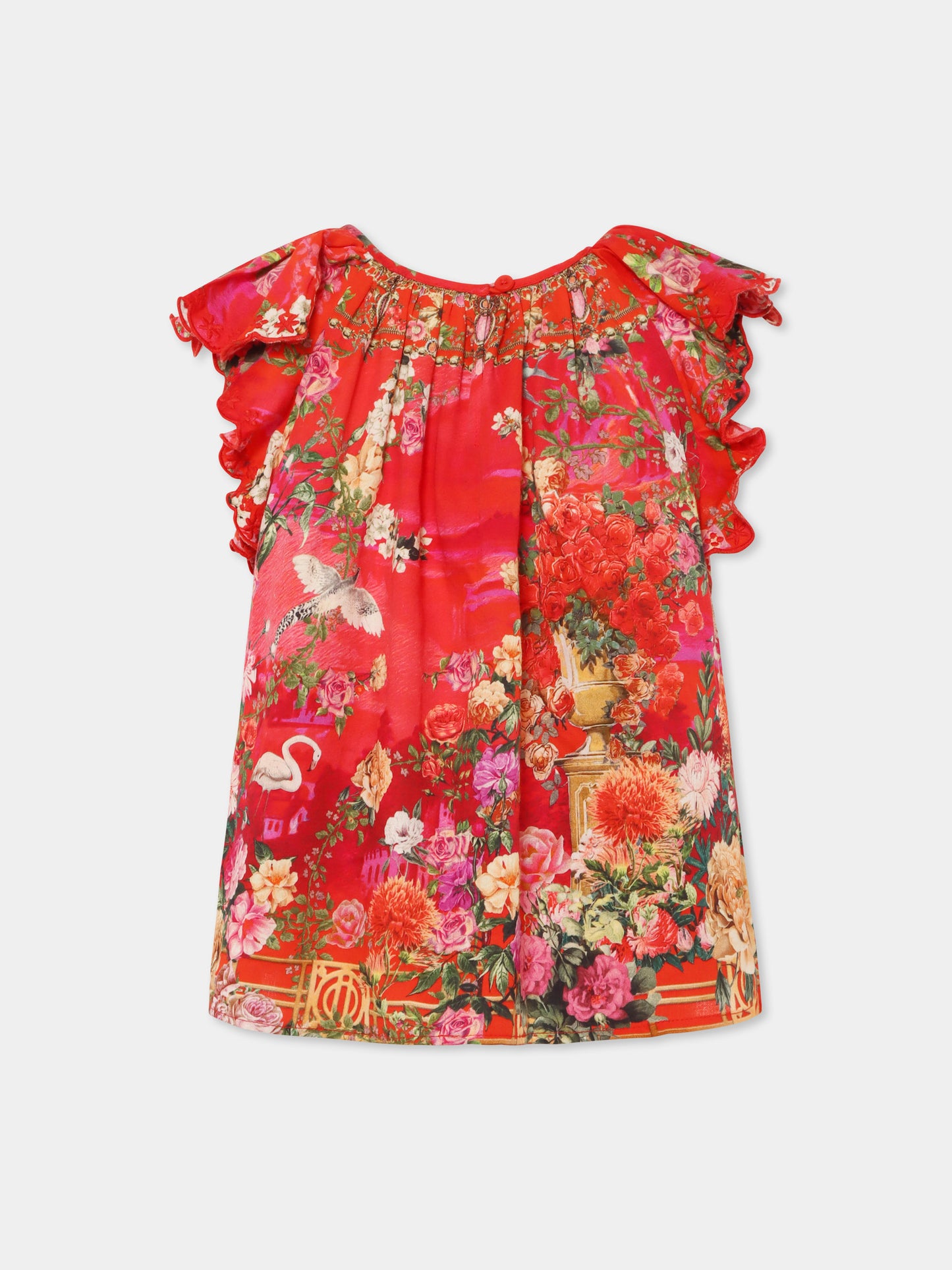 Top rosso per bambina con stampa floreale