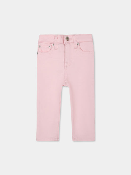 Jeans rosa per neonata con logo