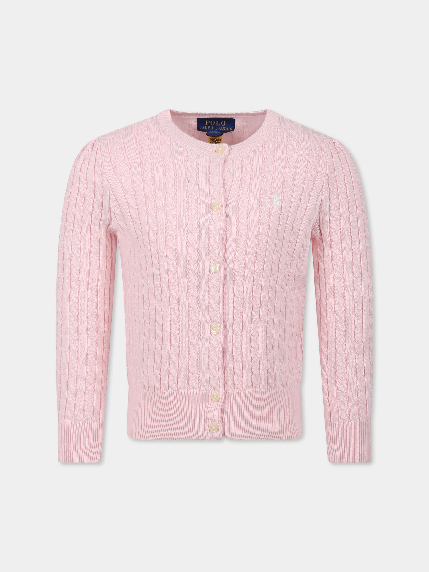 Cardigan rosa per bambina con cavallino,Ralph Lauren Kids,543047010 HINT OF PINK