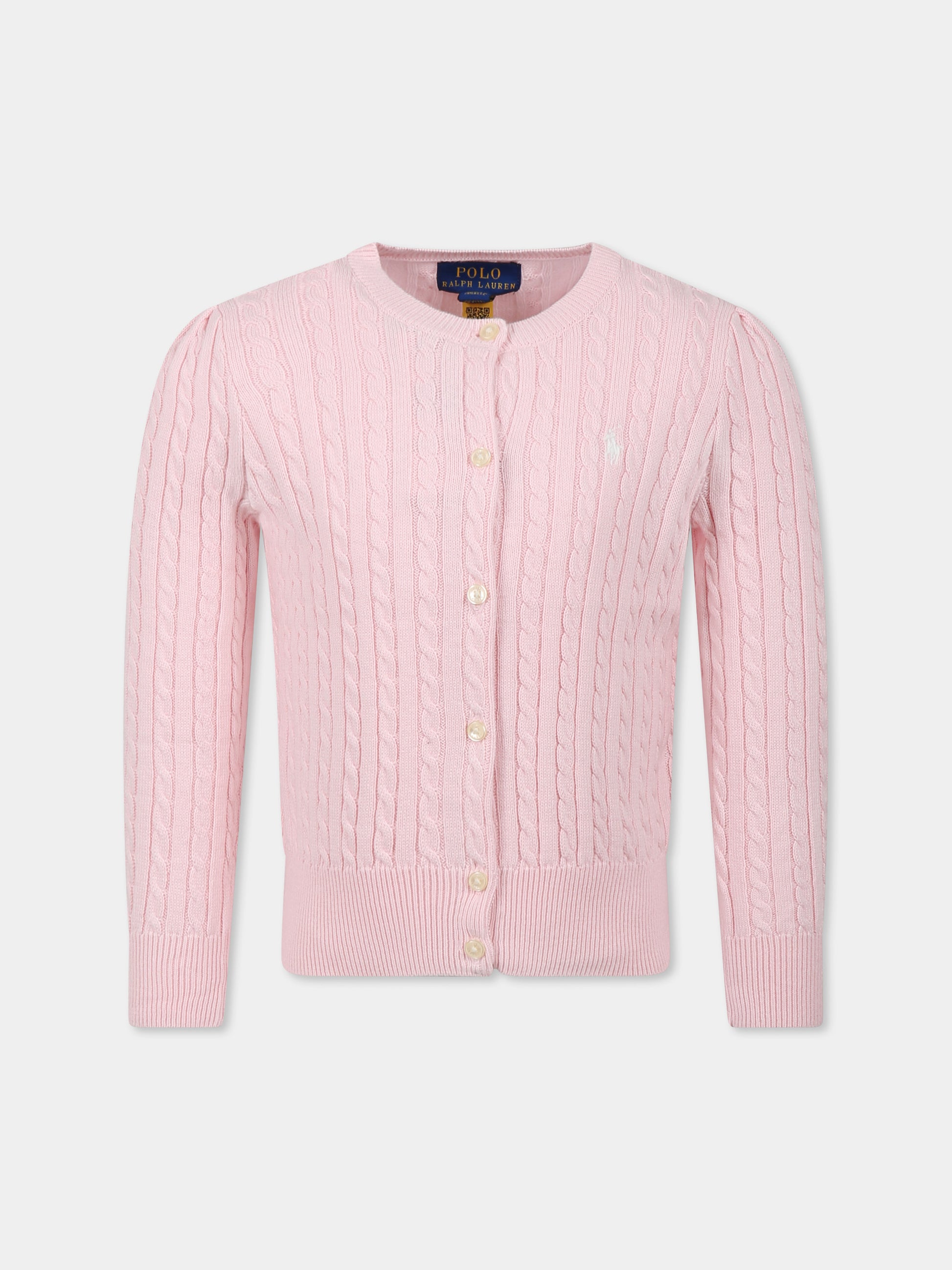 Cardigan rosa per bambina con cavallino,Ralph Lauren Kids,543047010 HINT OF PINK
