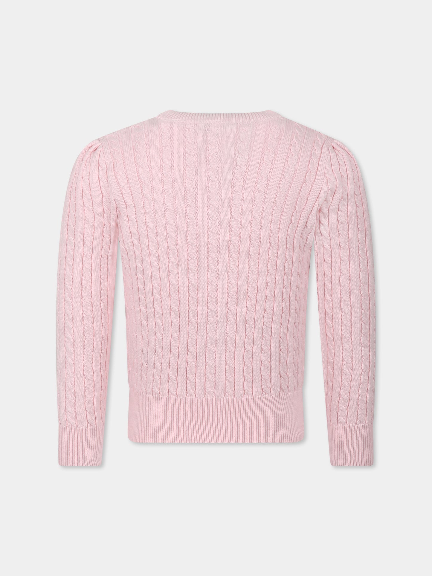 Cardigan rosa per bambina con cavallino,Ralph Lauren Kids,543047010 HINT OF PINK