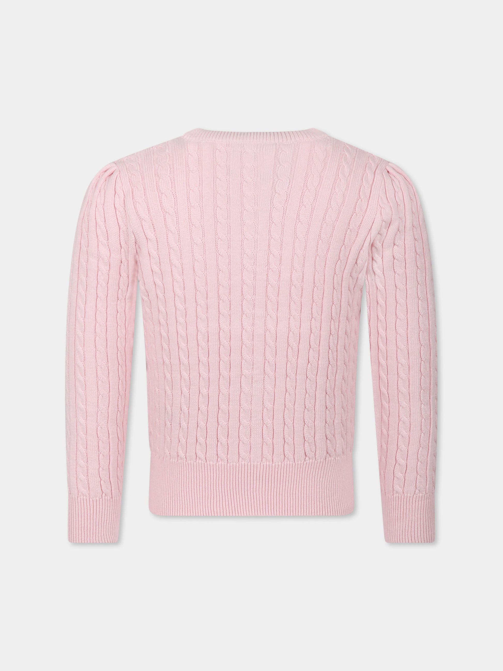 Cardigan rosa per bambina con cavallino,Ralph Lauren Kids,543047010 HINT OF PINK