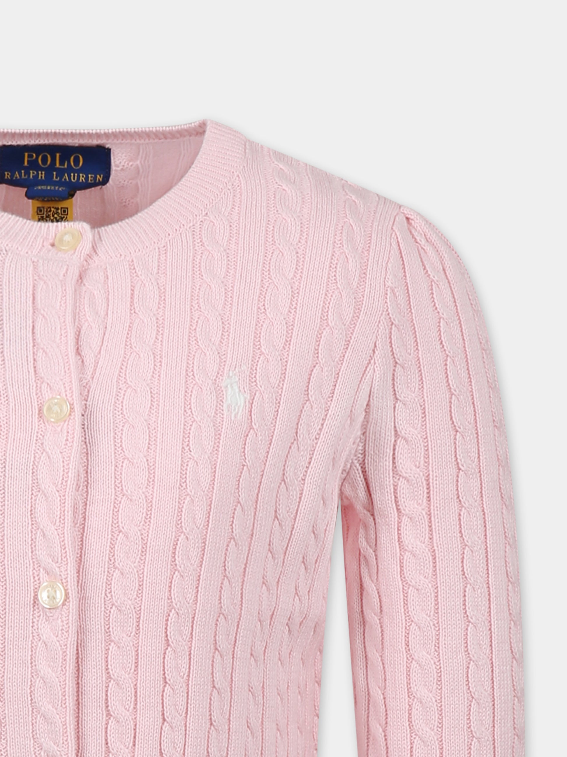 Cardigan rosa per bambina con cavallino,Ralph Lauren Kids,543047010 HINT OF PINK
