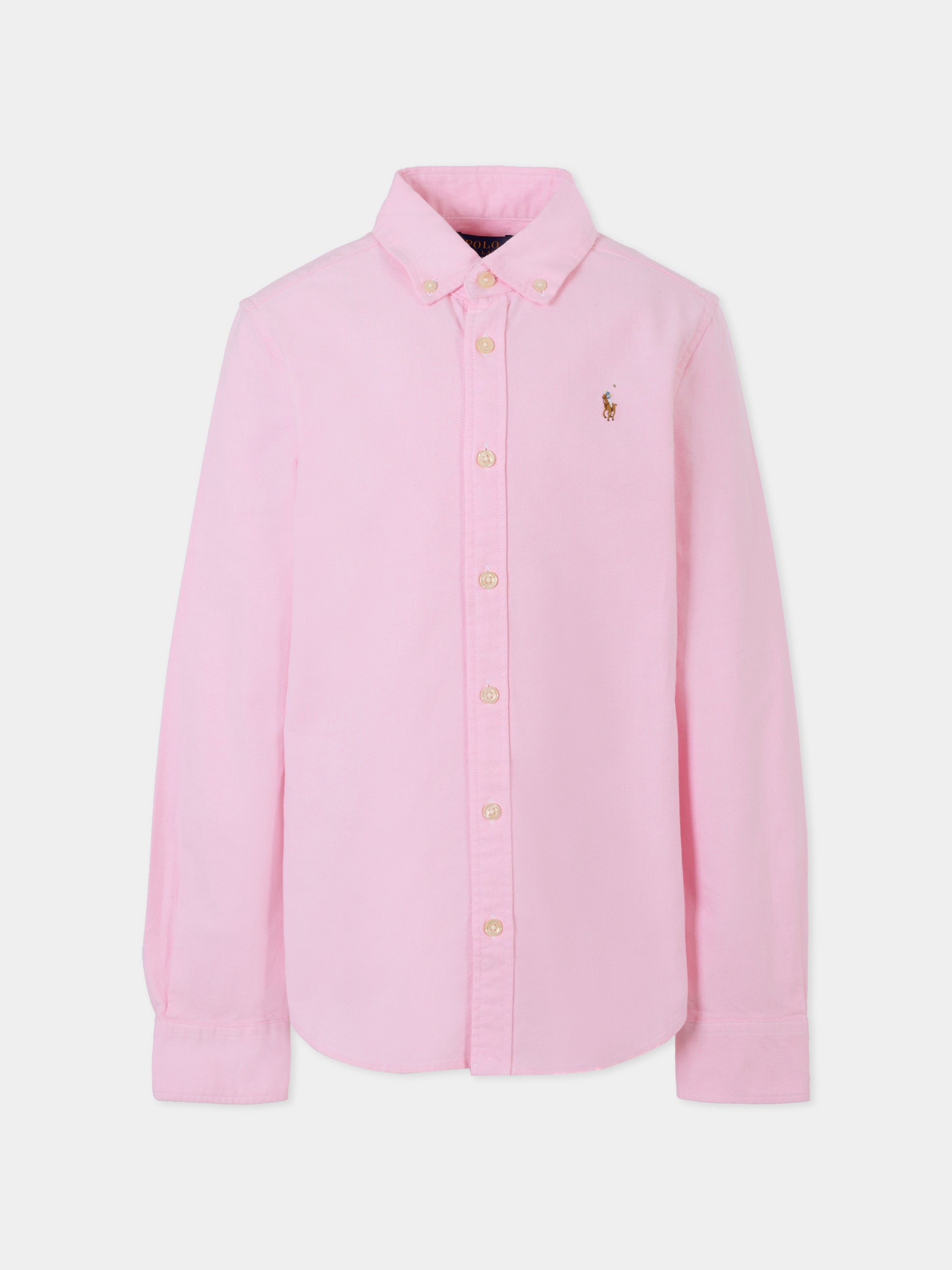 Camicia rosa per bambina con cavallino,Ralph Lauren Kids,929954002 BATH PINK