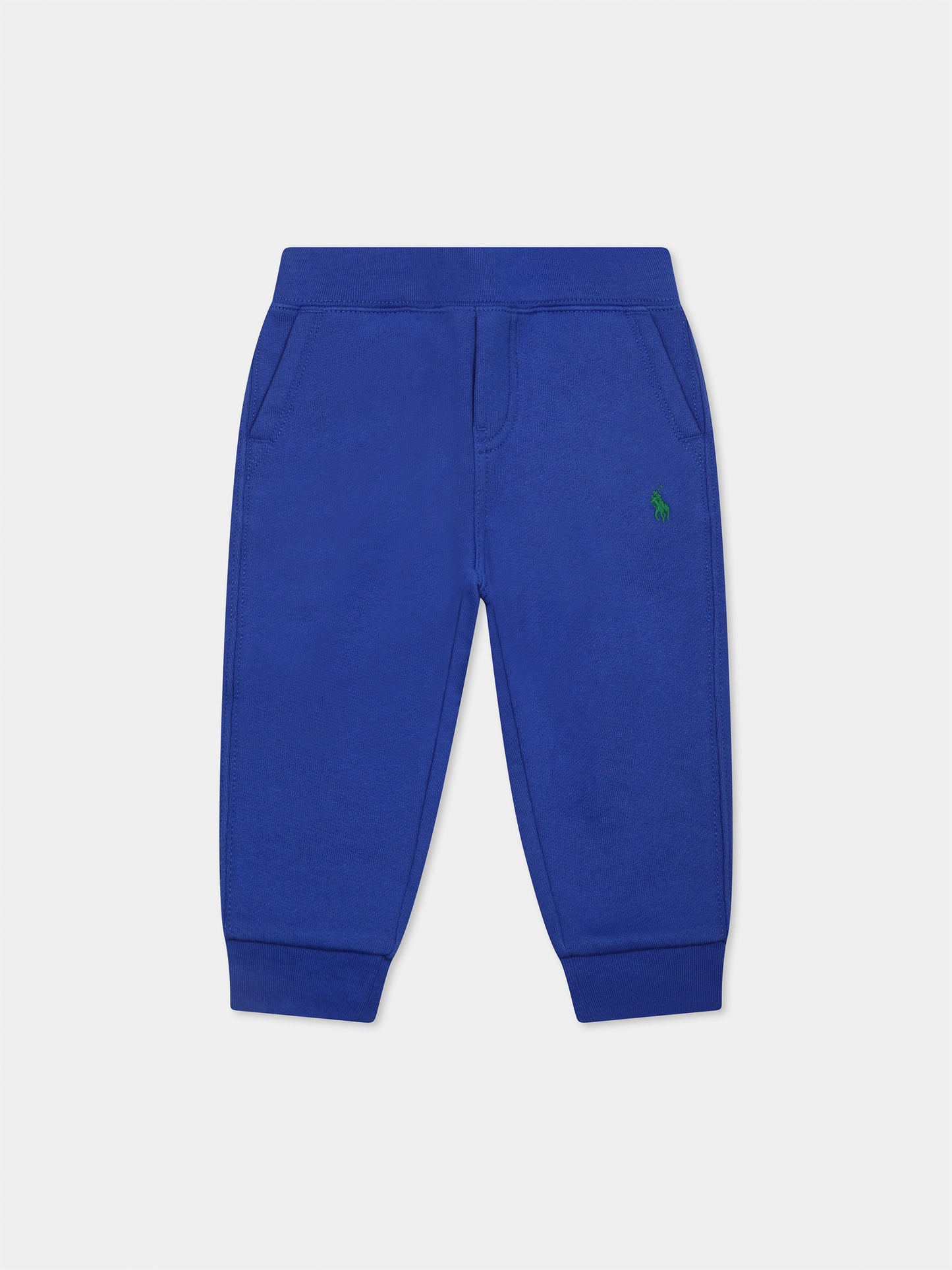 Pantaloni blu per neonato con cavallino