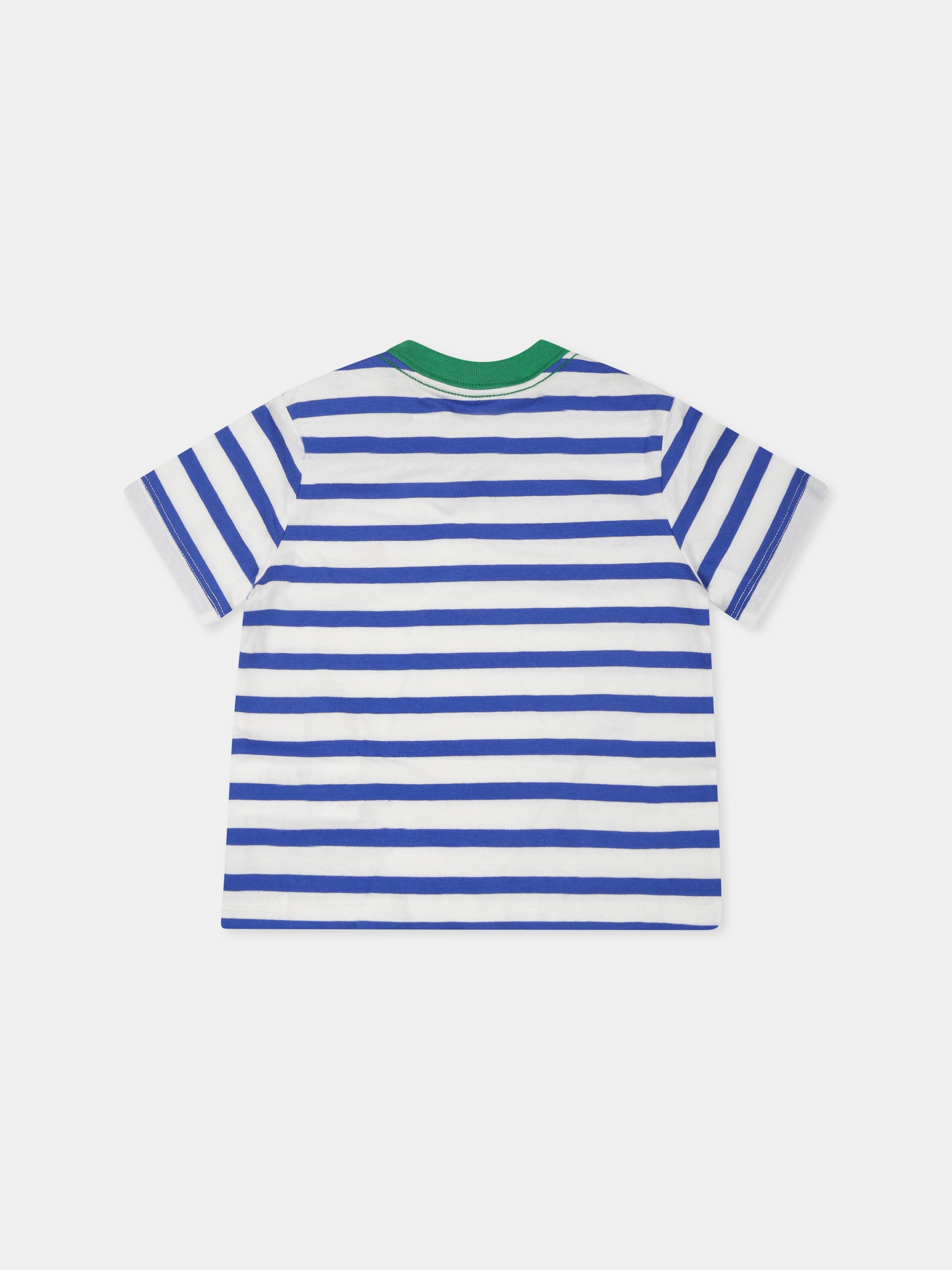 T-shirt multicolor per neonato con cavallino,Ralph Lauren Kids,958169001 PAPER WHITE/TRAVEL BLUE