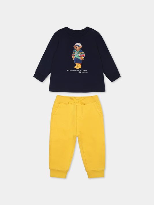 Completo multicolor per neonato con Polo Bear,Ralph Lauren Kids,958599001 NEWPORT NAVY/CANARY YELLOW