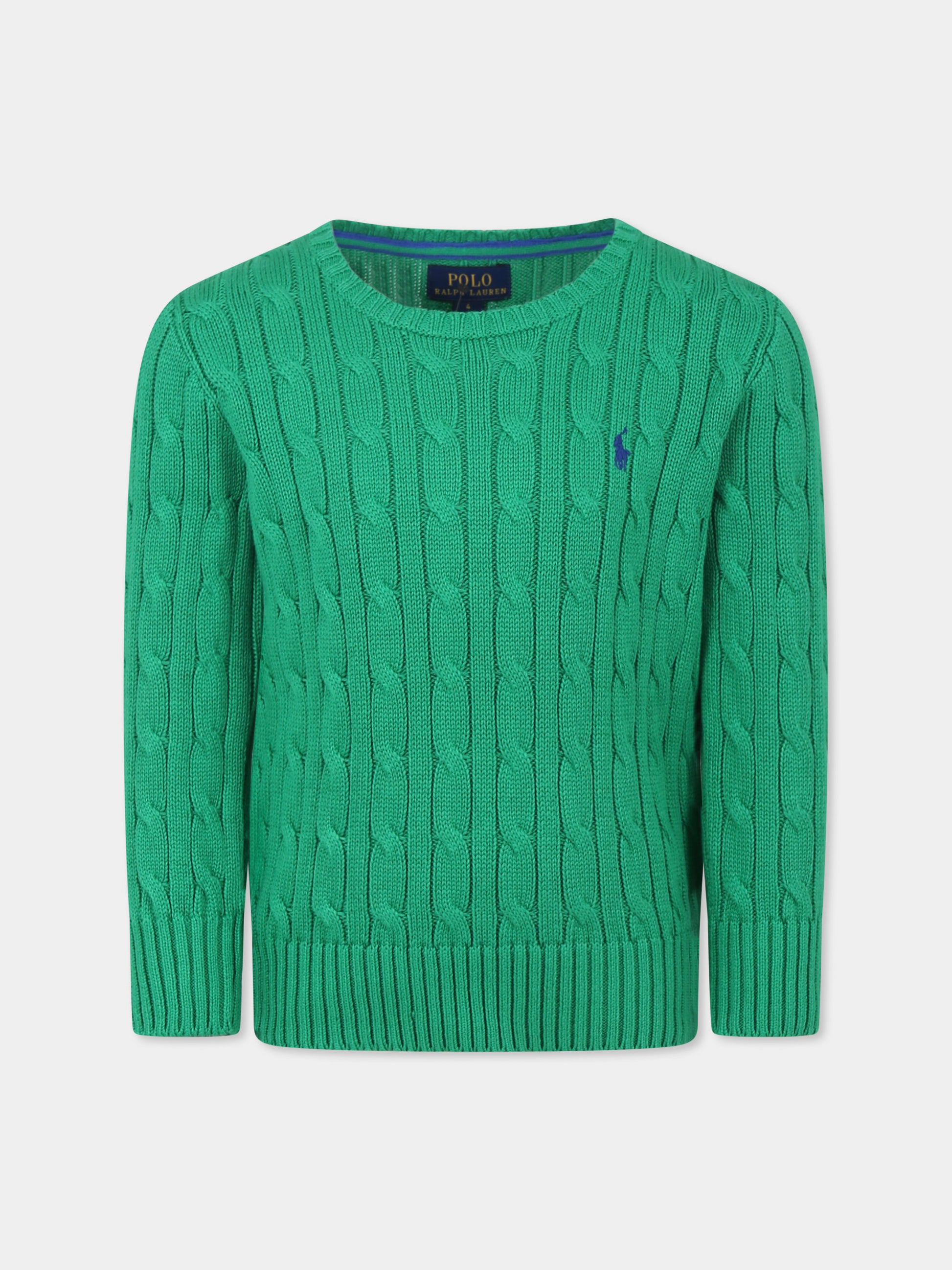 Maglione verde per bambino con cavallino,Ralph Lauren Kids,702674072 STEM/C7284