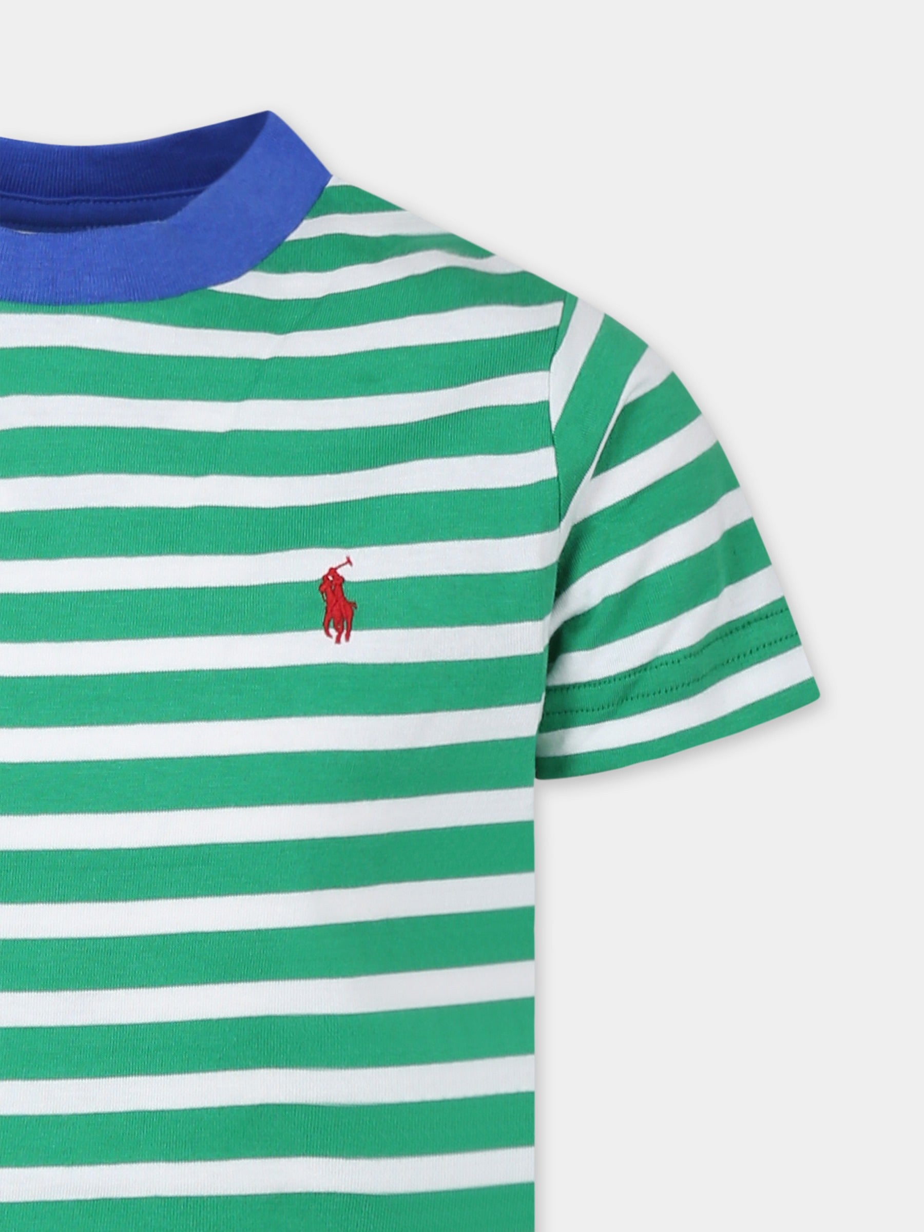 T-shirt multicolor per bambino con cavallino,Ralph Lauren Kids,958171001 STEM/PAPER WHITE