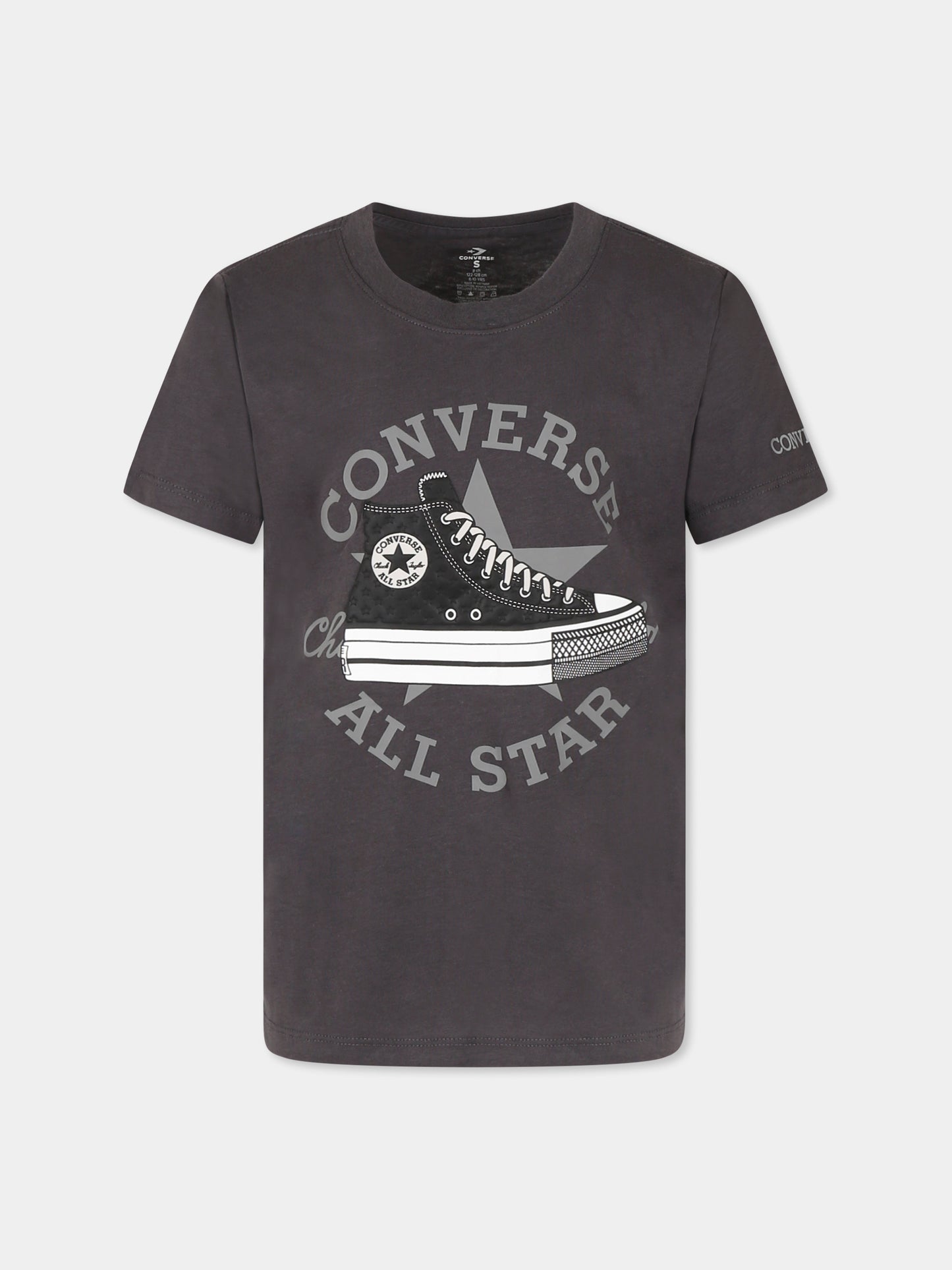 T-shirt grigia per bambina con stampa sneaker,Converse,4CG818 GDA