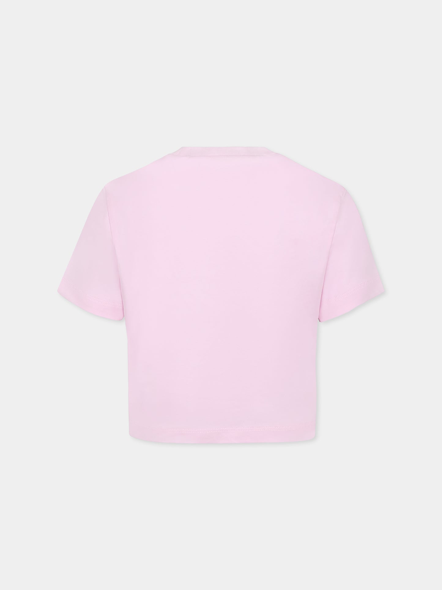 T-shirt rosa crop per bambina con logo verde metallizzato,Marni Kids,M01317 M00HZ MT256F 0M347