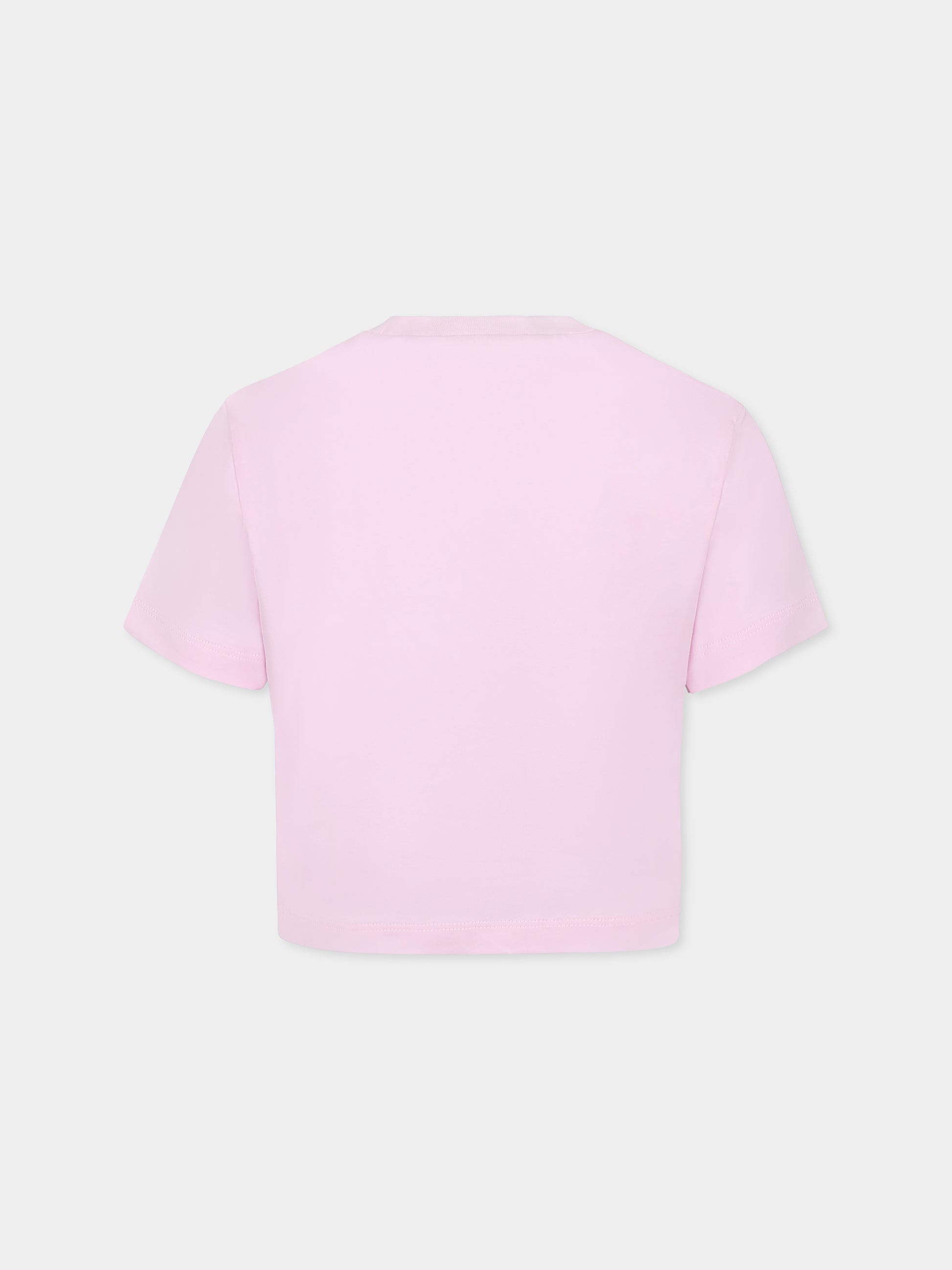 T-shirt rosa crop per bambina con logo verde metallizzato,Marni Kids,M01317 M00HZ MT256F 0M347