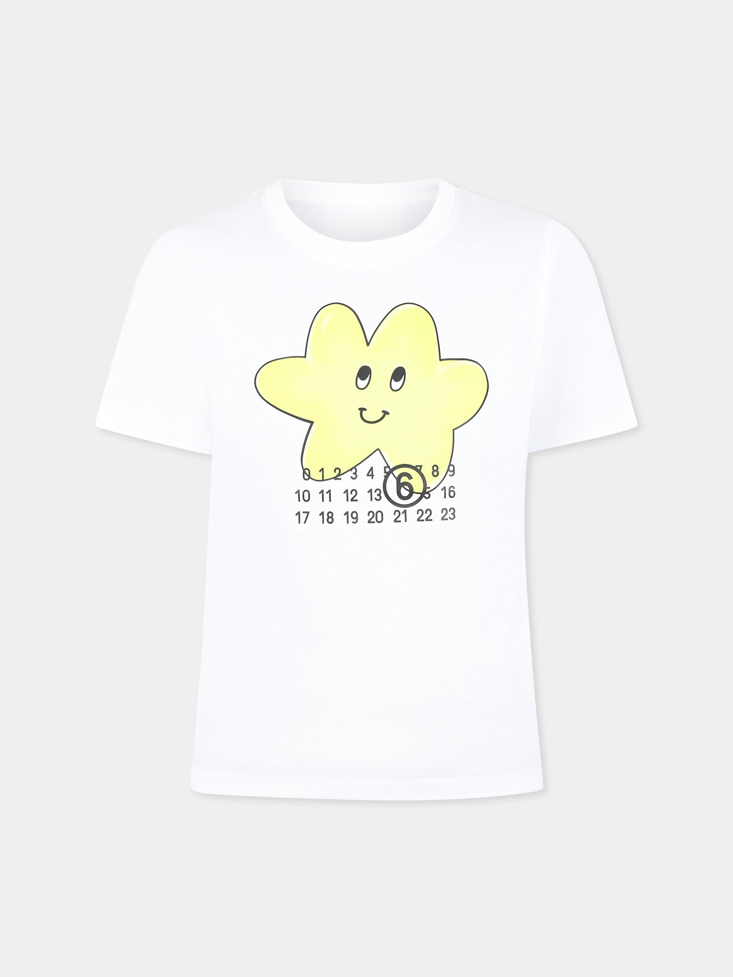 T-shirt bianca per bambini con stella e stampa numeri