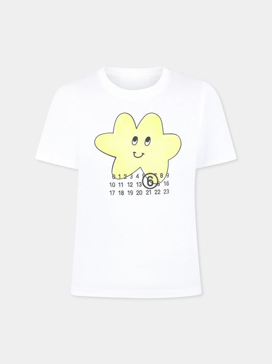 T-shirt bianca per bambini con stella e stampa numeri