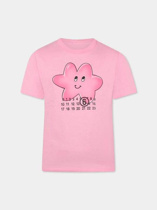 T-shirt rosa per bambina con stella e stampa numeri