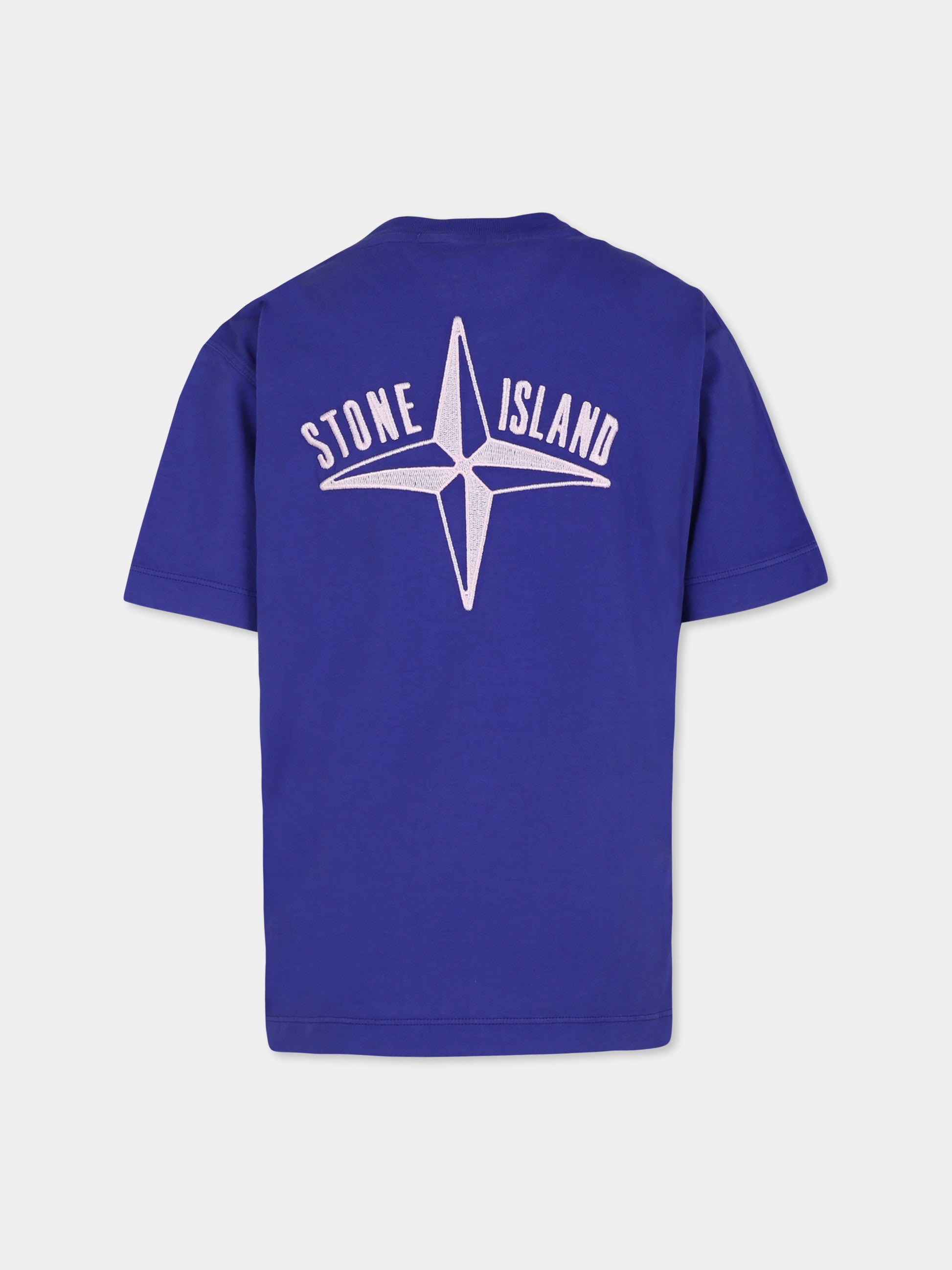 T-shirt blu per bambino con bussola,Stone Island Junior,801621071 V0022