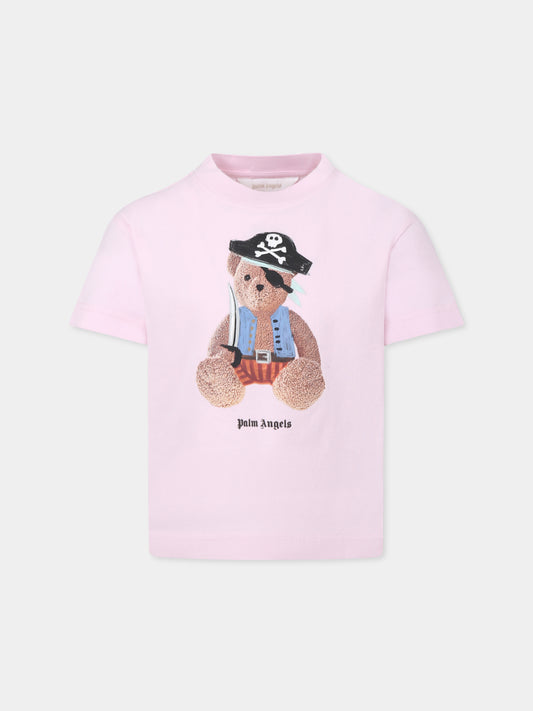 T-shirt rosa per bambina con orso