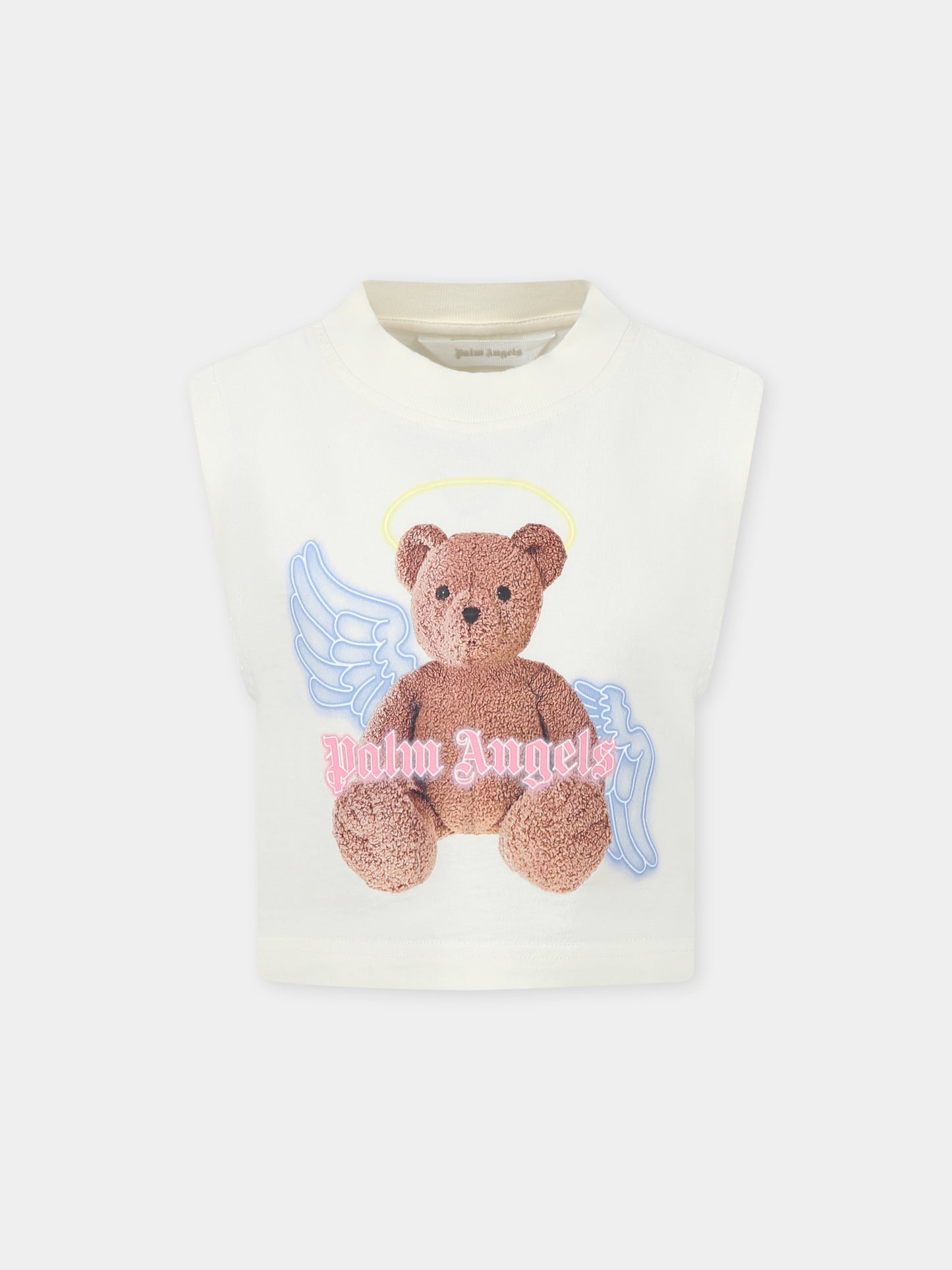 Canotta avorio per bambina con stampa Bear