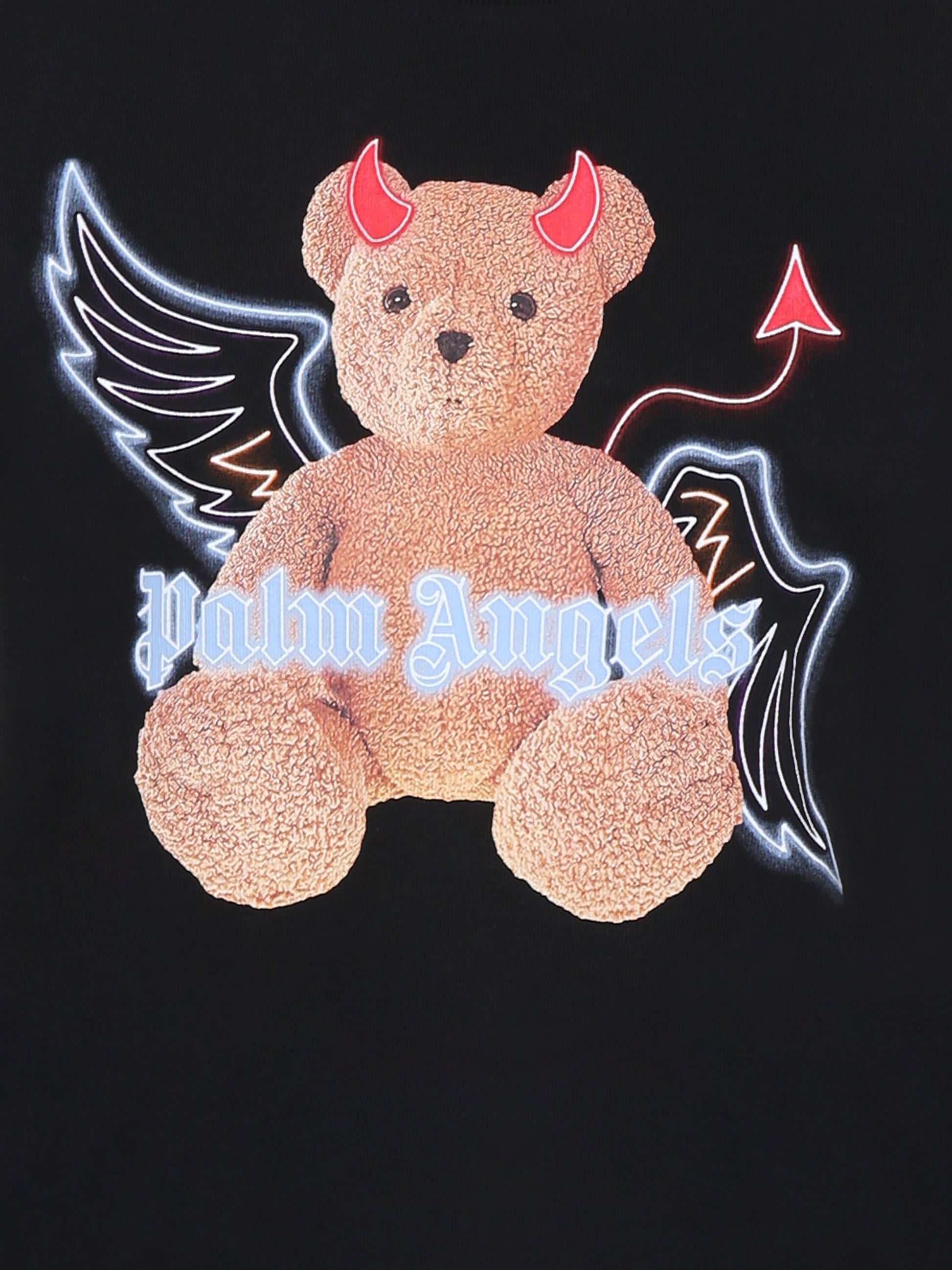 T-shirt nera per bambino con orsetto e logo,Palm Angels,PBAA003C99JER0071060