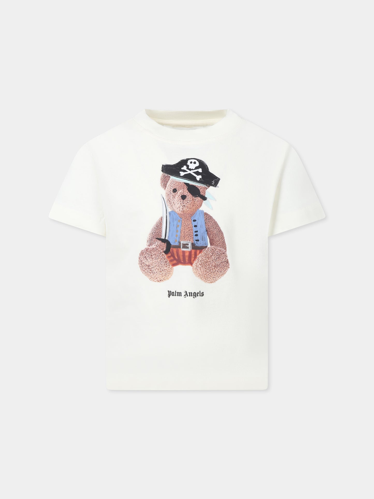 T-shirt avorio per bambino con orso