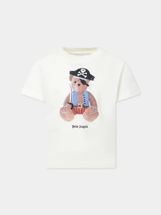 T-shirt avorio per bambino con orso