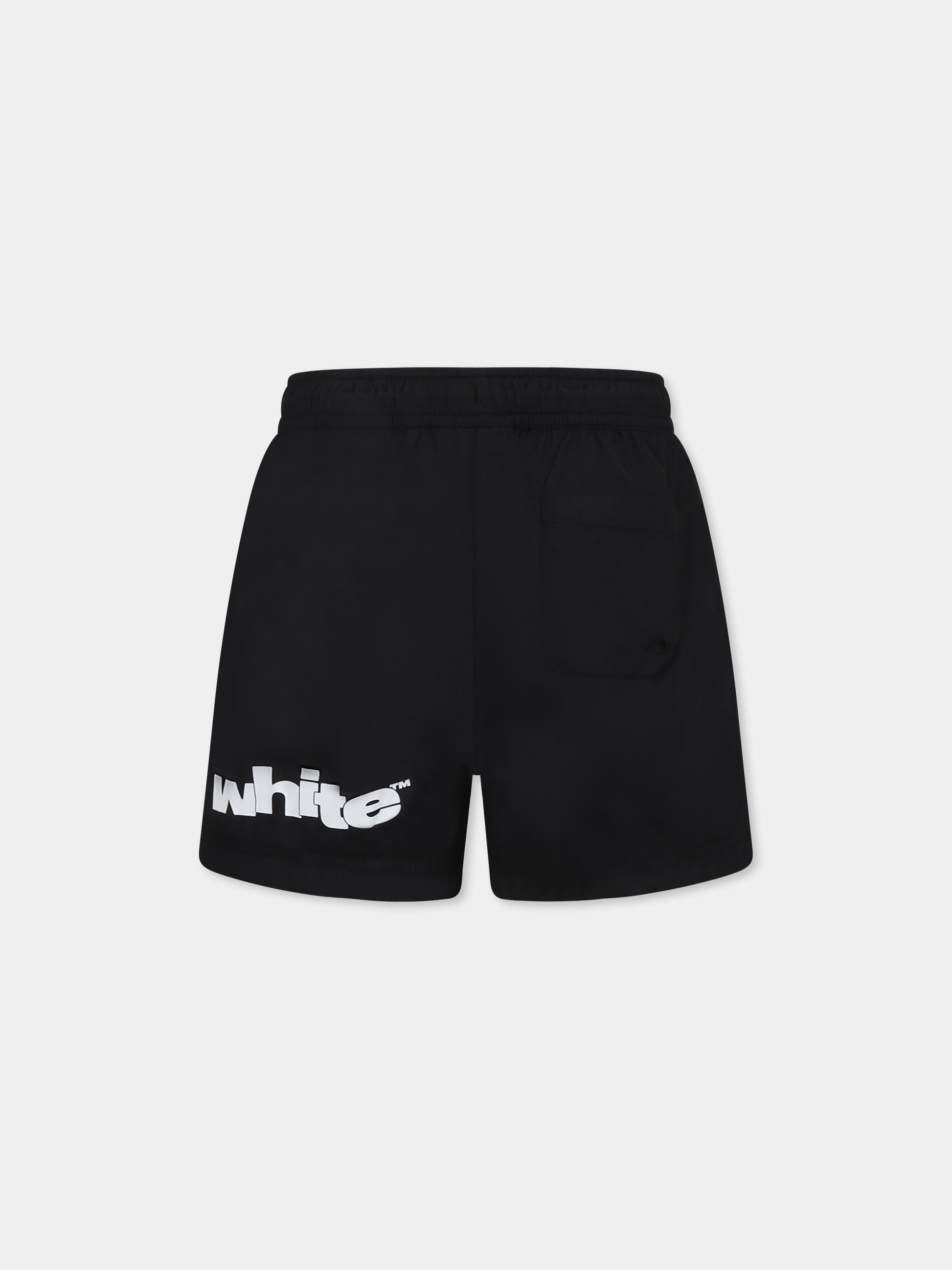 Boxer mare nero per bambino con logo,Off White,OBFA001S25FAB0011001
