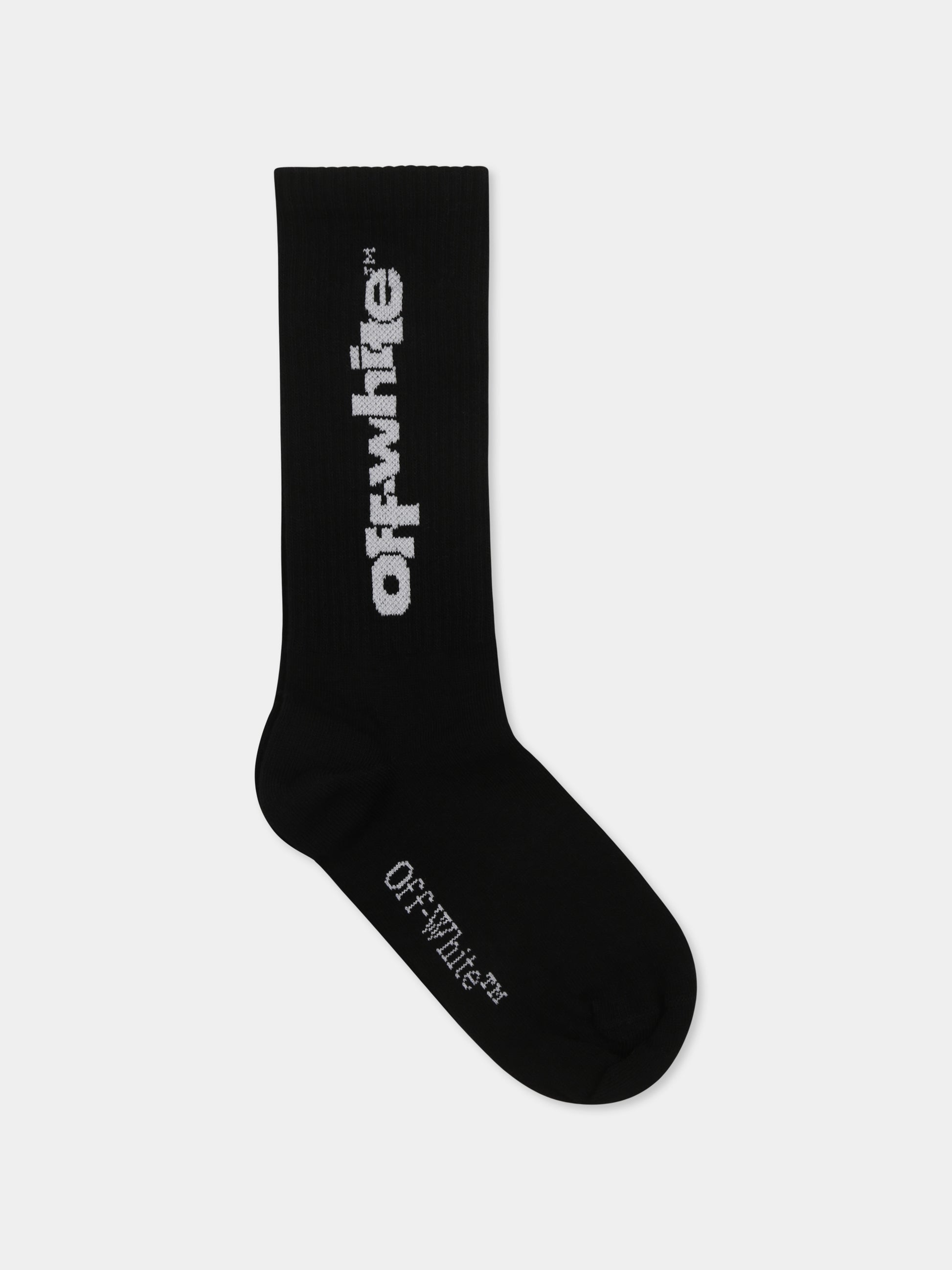 Calze nere per bambini con logo,Off White,OBRA003S25KNI0021001