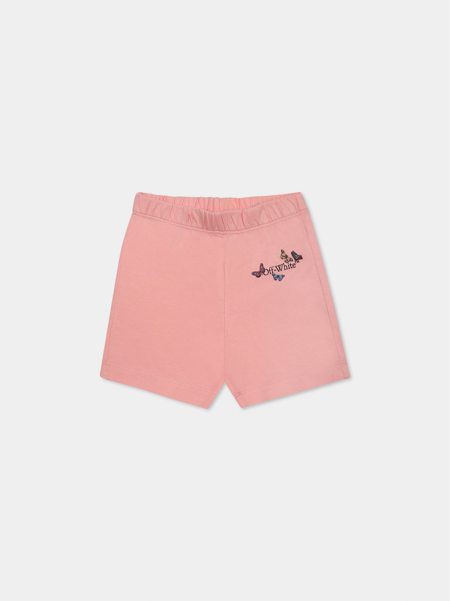 Shorts rosa per neonata con logo e farfalle
