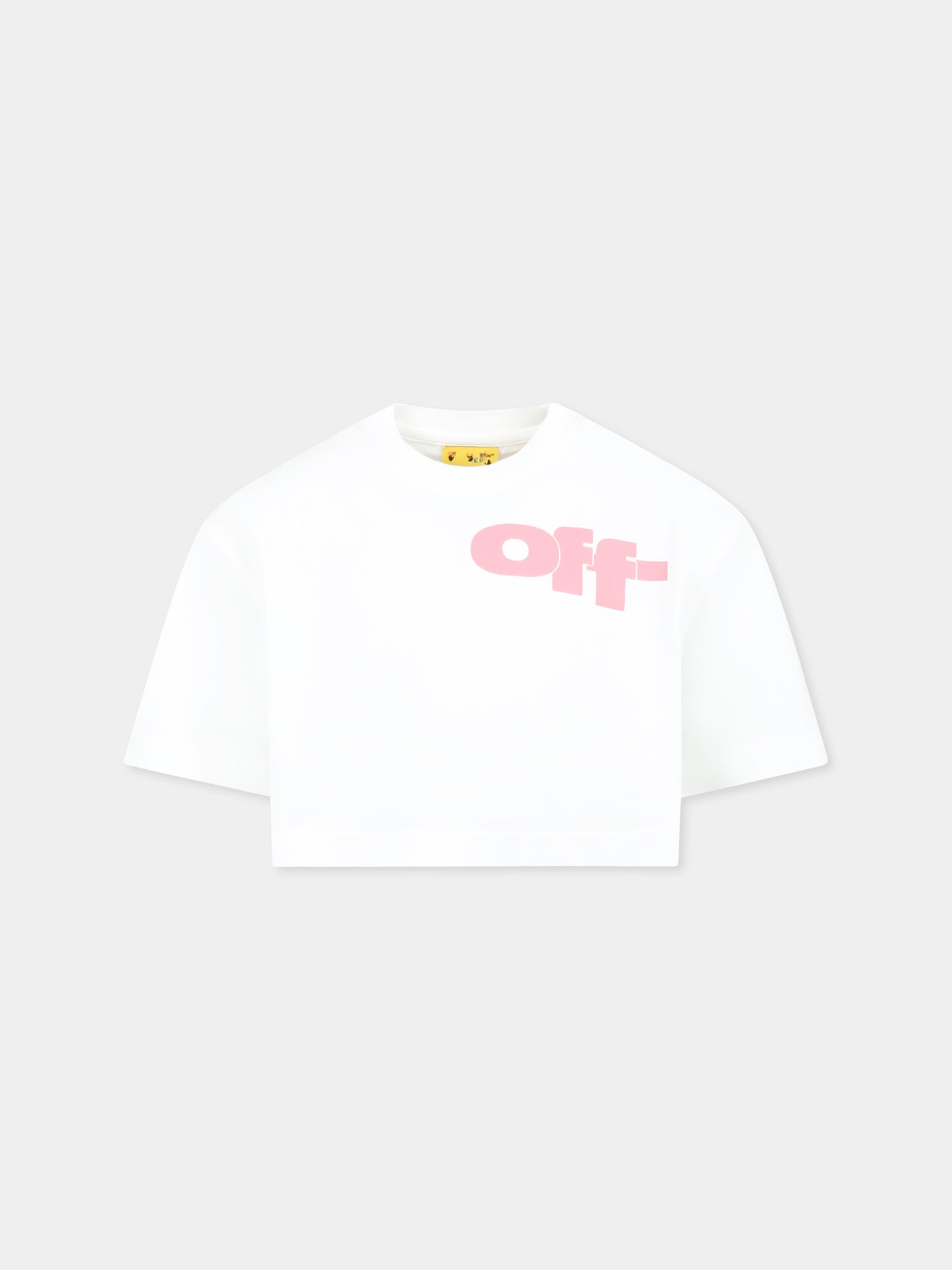 T-shirt crop bianca per bambina con logo,Off White,OGAA019S25JER0010130