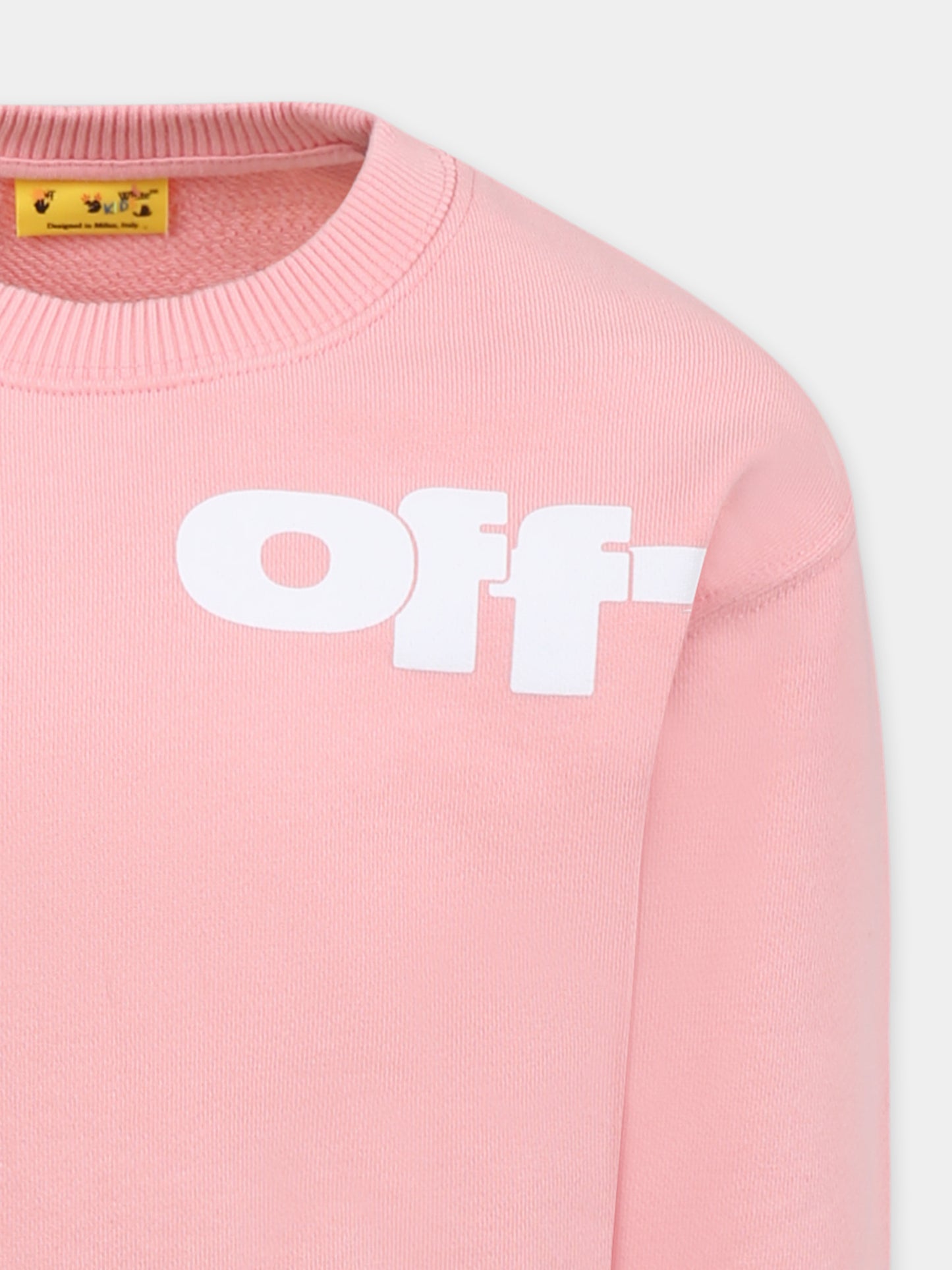 Felpa rosa per bambina con logo,Off White,OGBA001S25FLE0023001