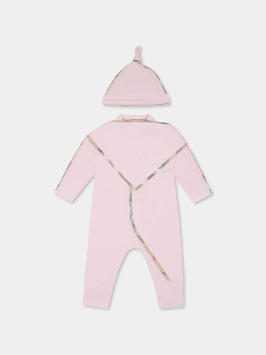 Set tutina rosa per neonata con check vintage