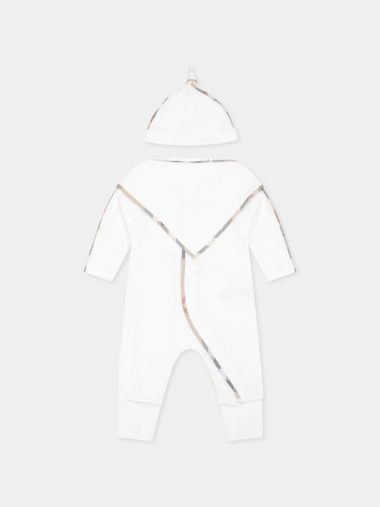 Set tutina bianca per neonati con check vintage,Burberry Kids,8100691 A1464