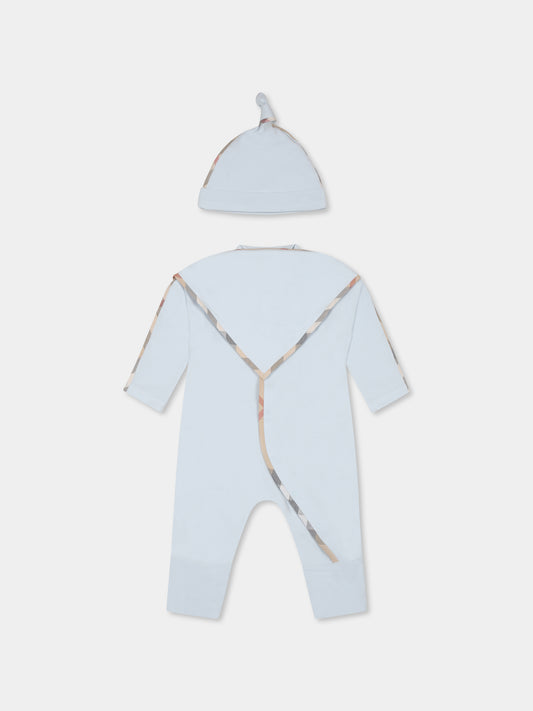 Set tutina celeste per neonato con check vintage