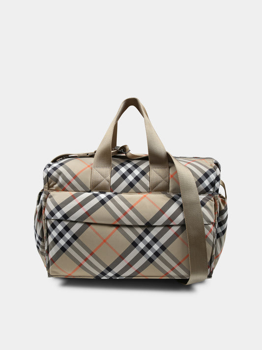 Borsa mamma beige per neonati con check vintage,Burberry Kids,8100214 B9368