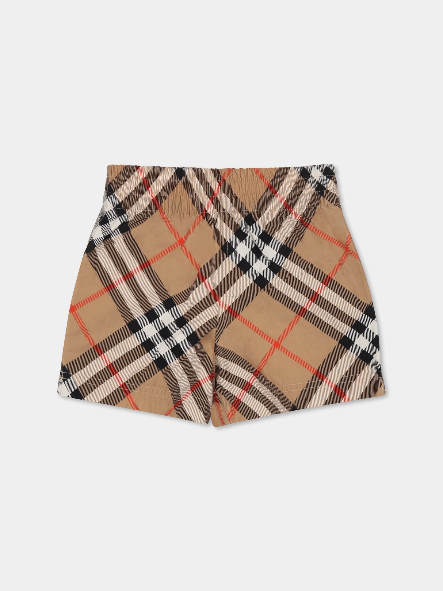 Boxer mare beige per neonato con check vintage