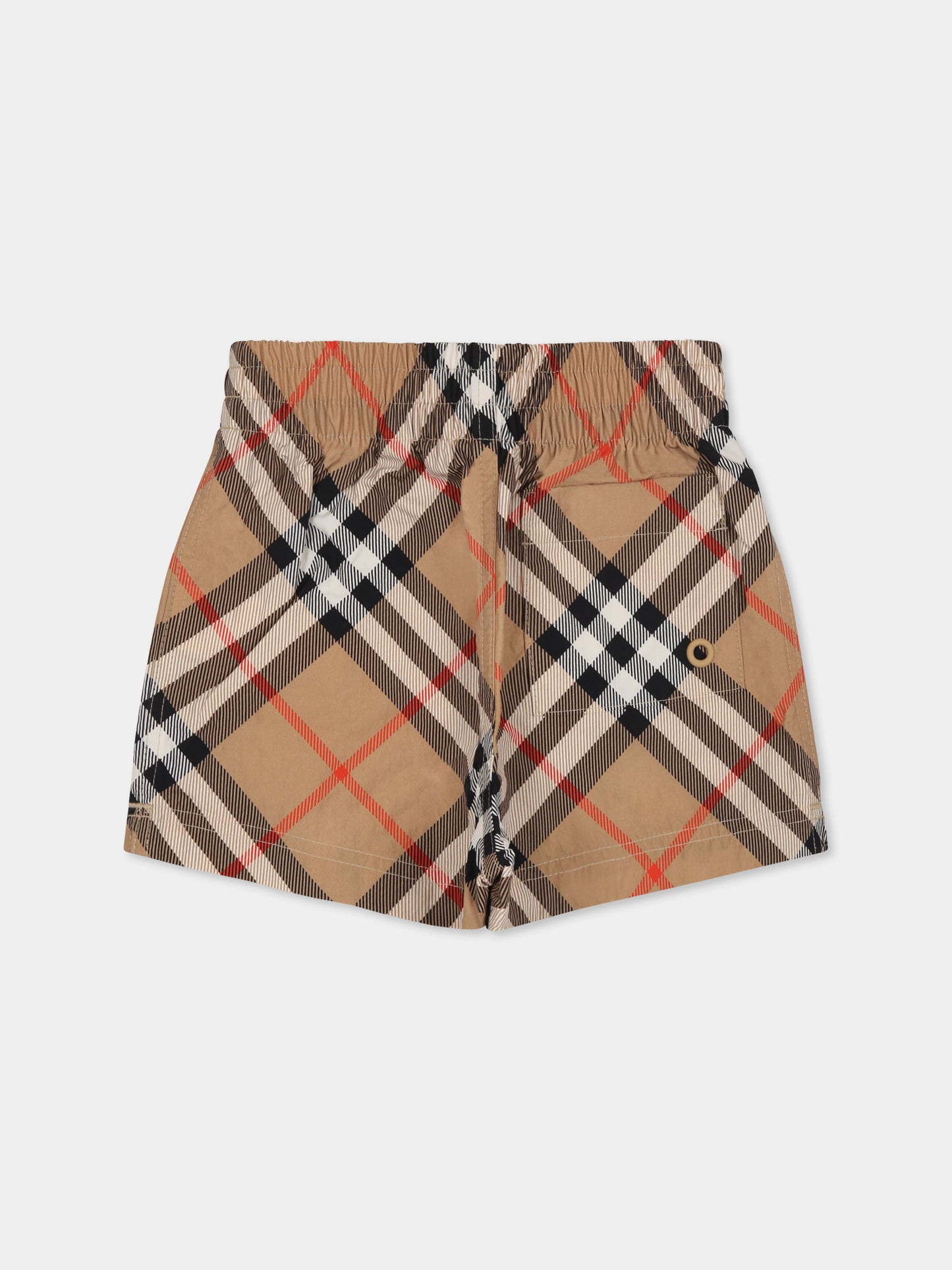 Boxer mare beige per neonato con check vintage