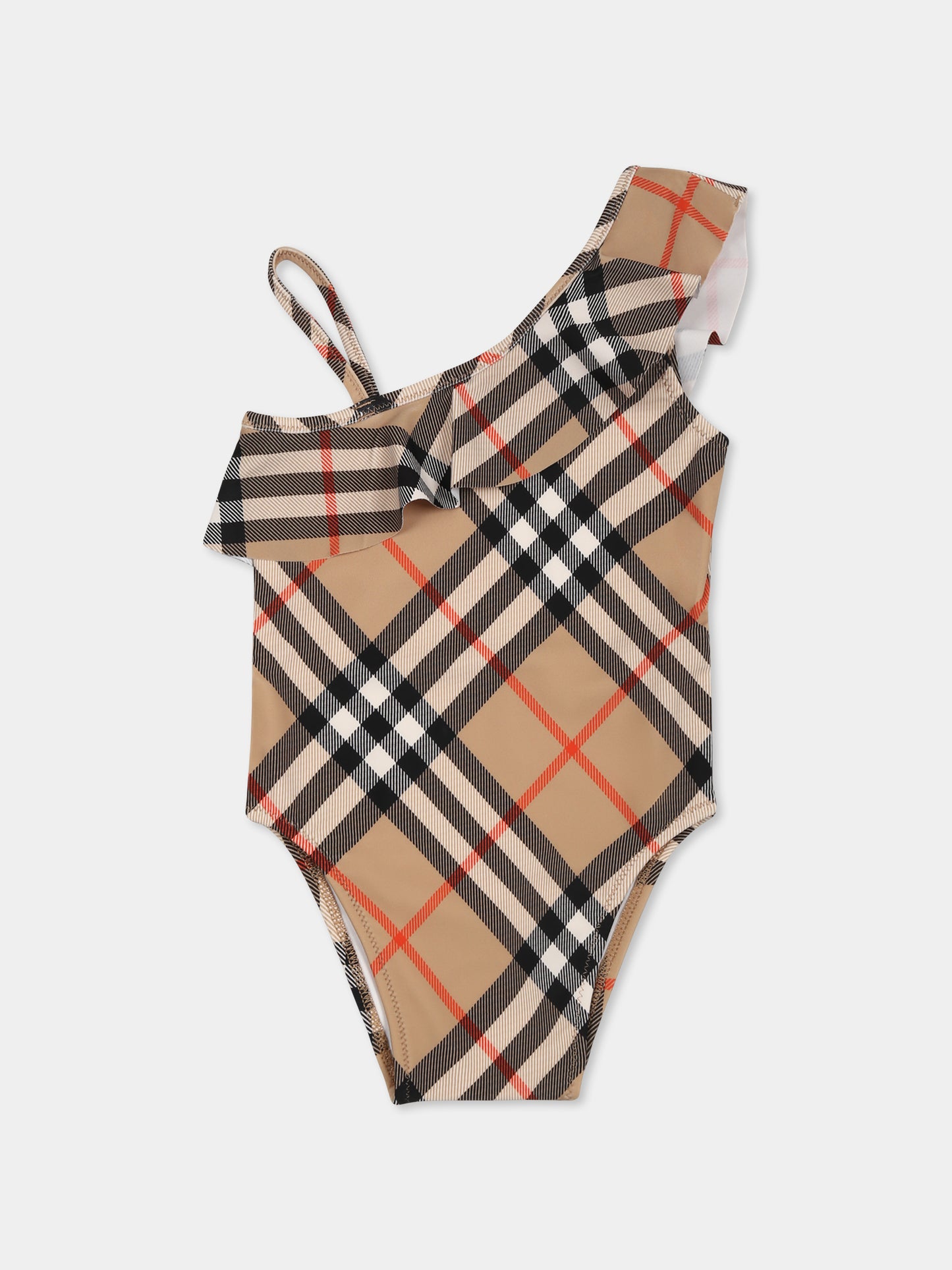 Costume intero beige per neonata con iconico check vintage