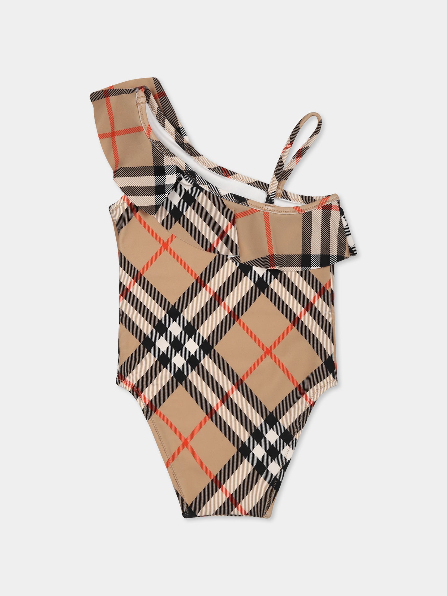Costume intero beige per neonata con iconico check vintage