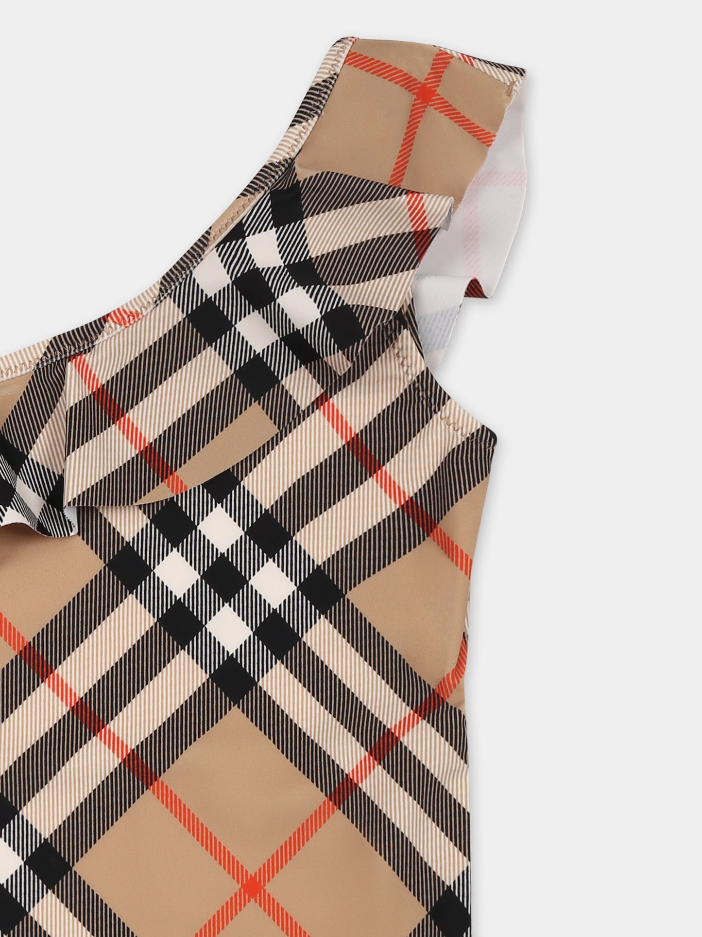 Costume intero beige per neonata con iconico check vintage