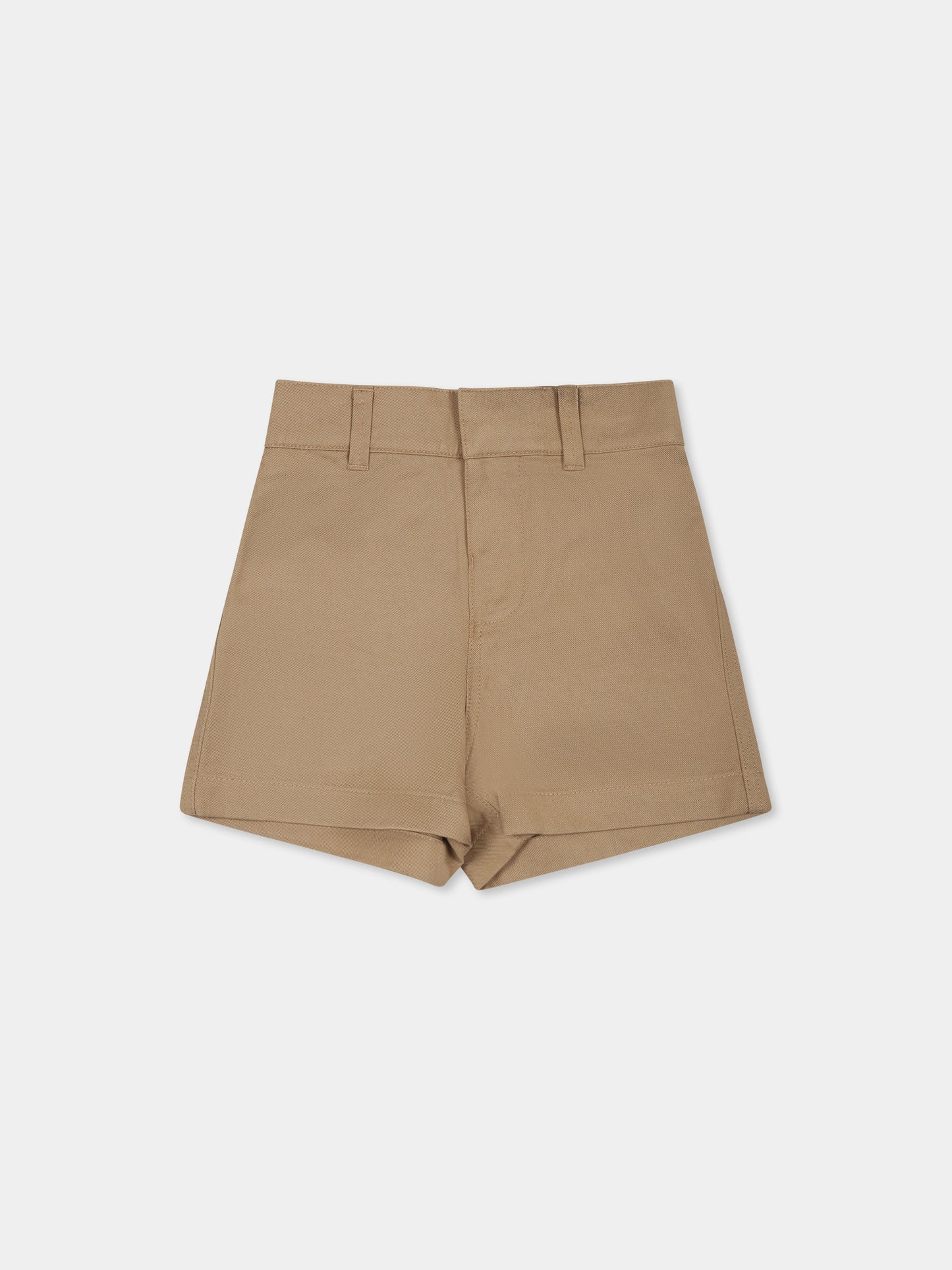 Shorts beige per neonato con logo ricamato