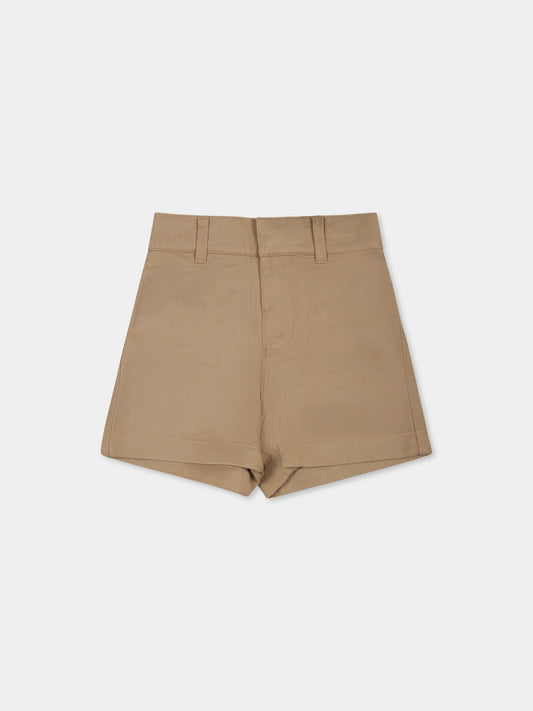 Shorts beige per neonato con logo ricamato