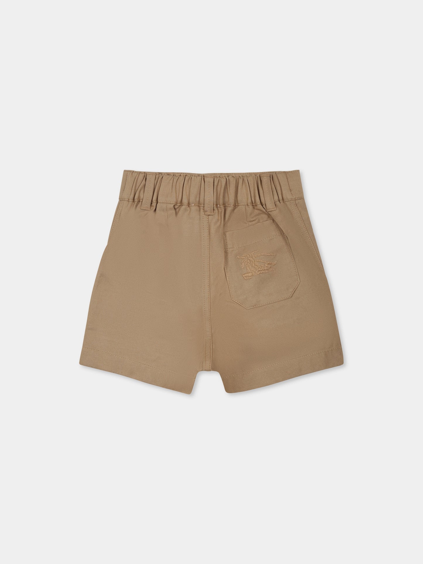 Shorts beige per neonato con logo ricamato