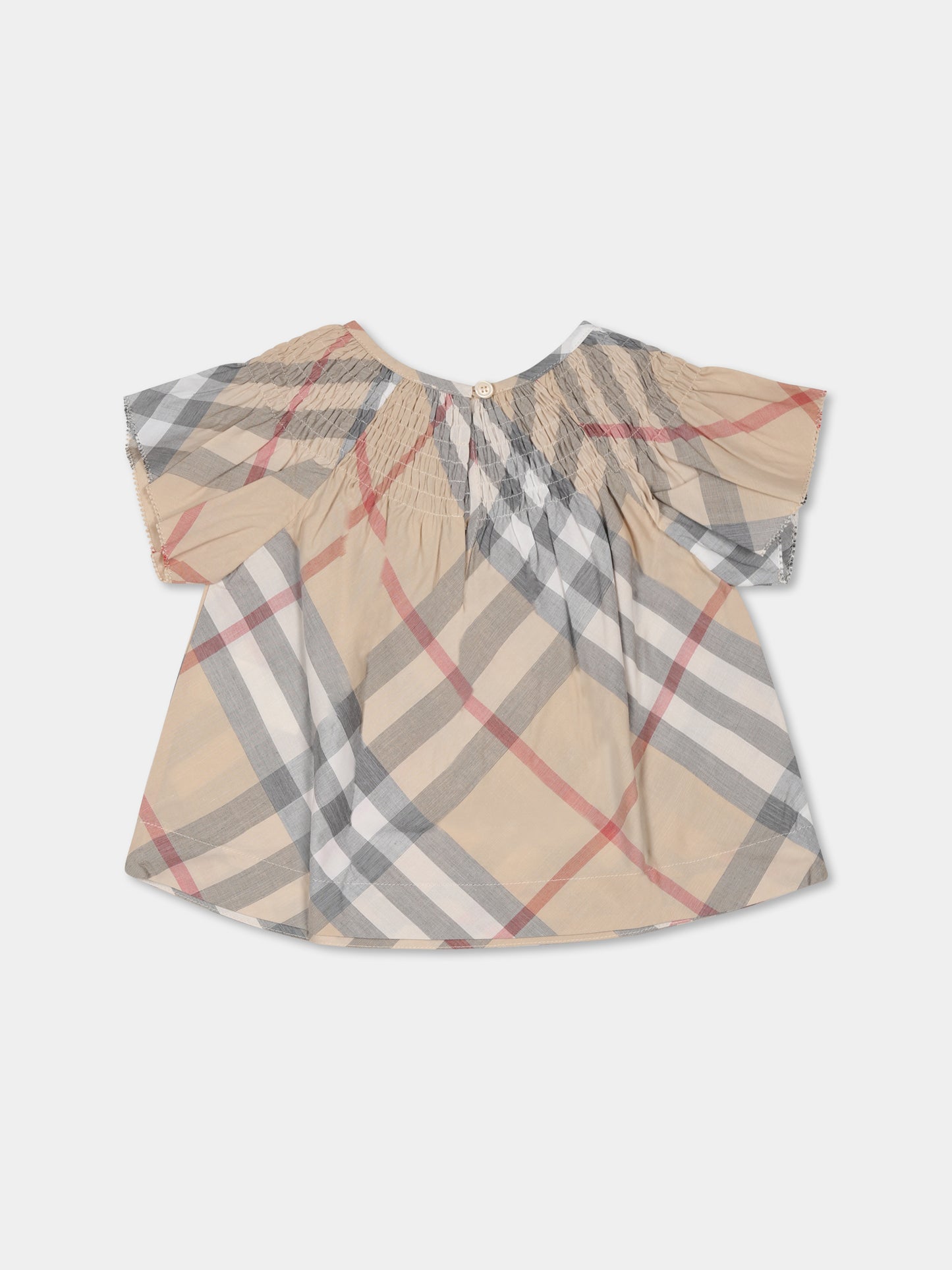 Top beige per neonata con check vintage