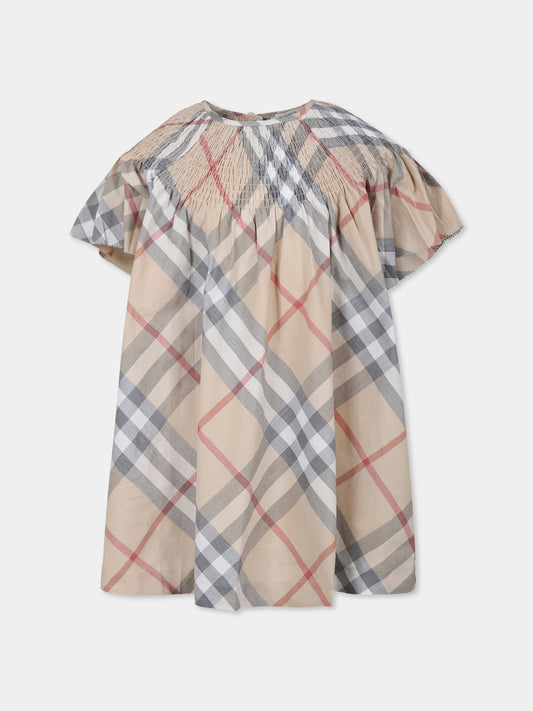 Vestito beige per bambina con check vintage,Burberry Kids,8100058 A2205